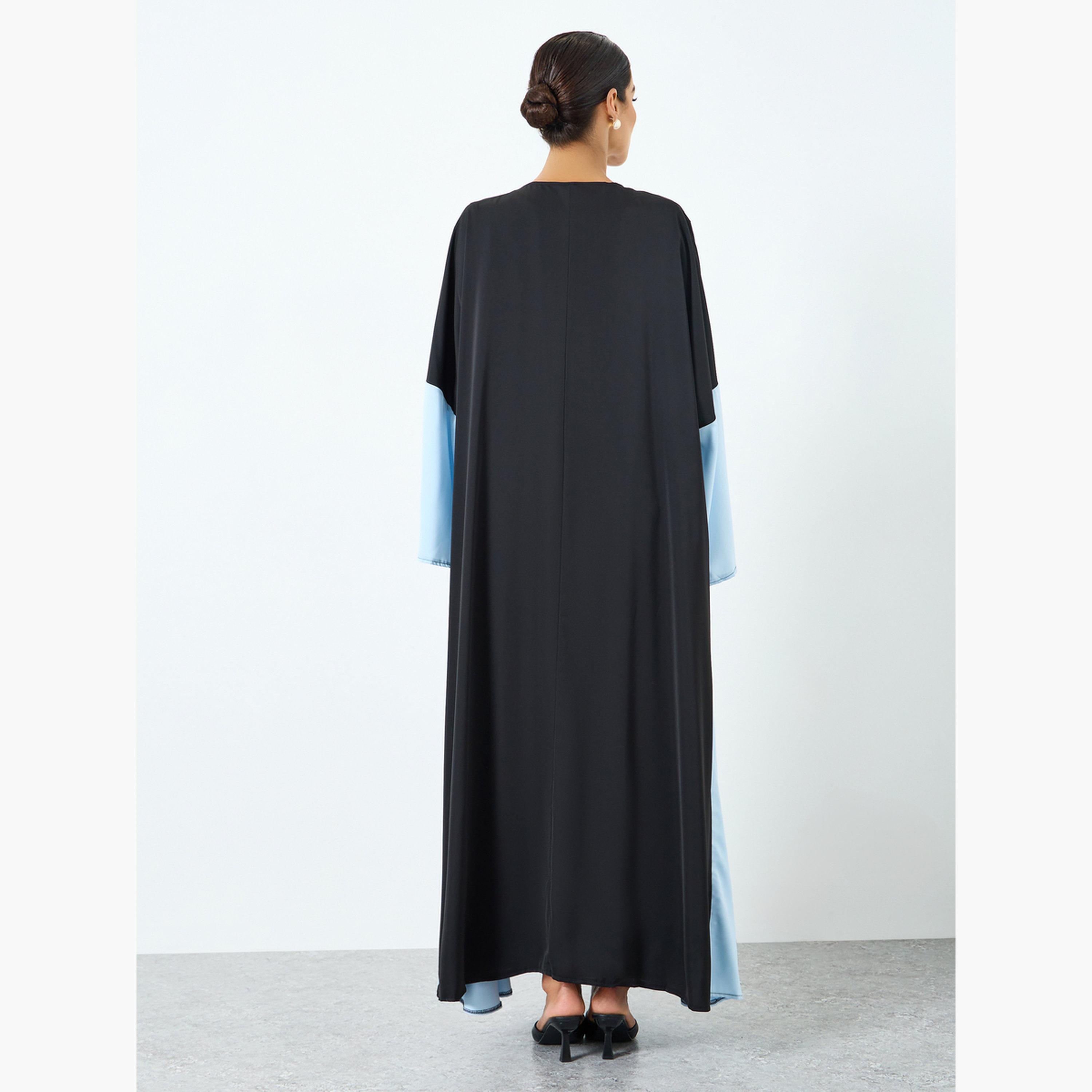 عباية بأكمام طويلة وتصميم ألوان متباينة-women-arabicclothing-abayas-image-5