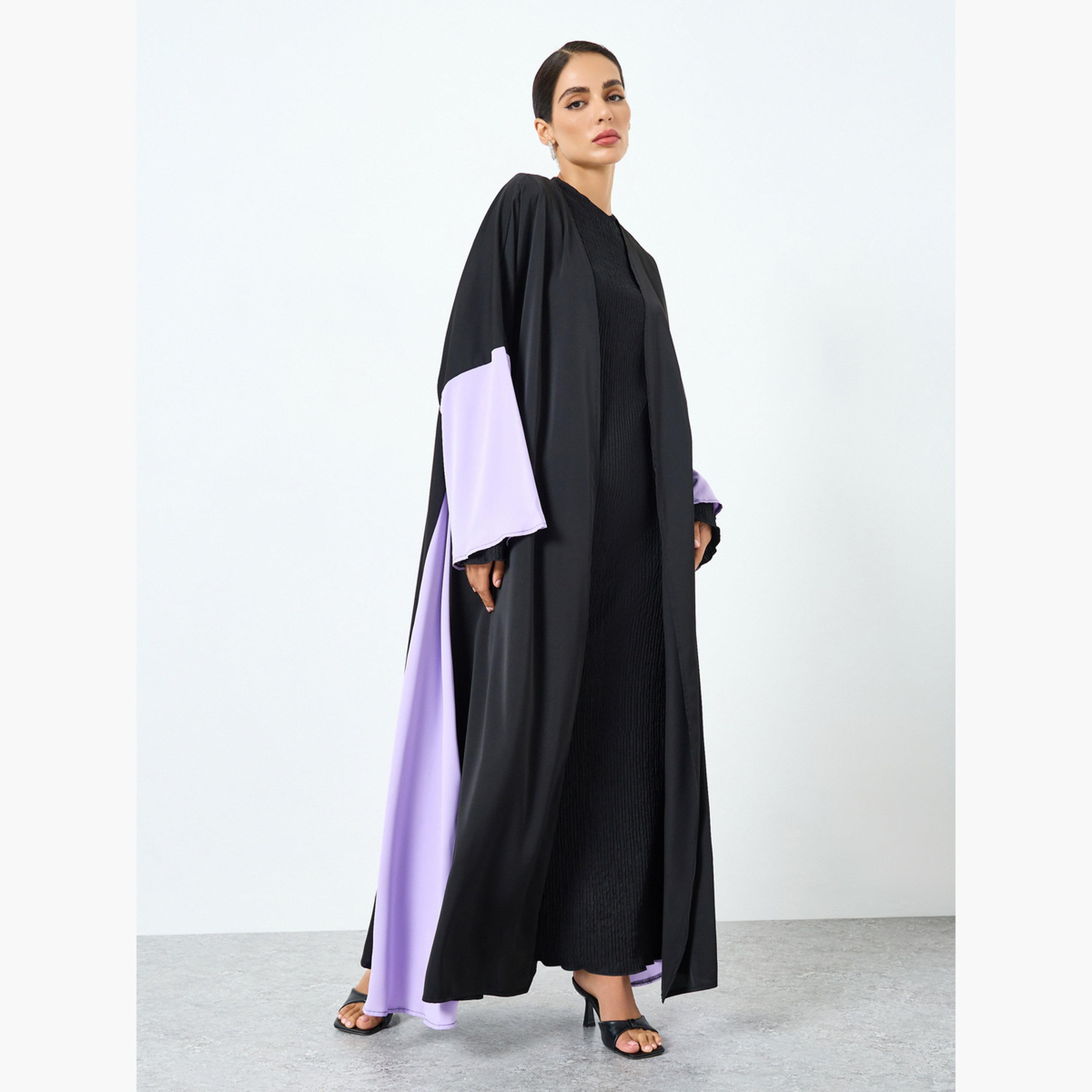 عباية بأكمام طويلة وتصميم ألوان متباينة-women-arabicclothing-abayas-image-1