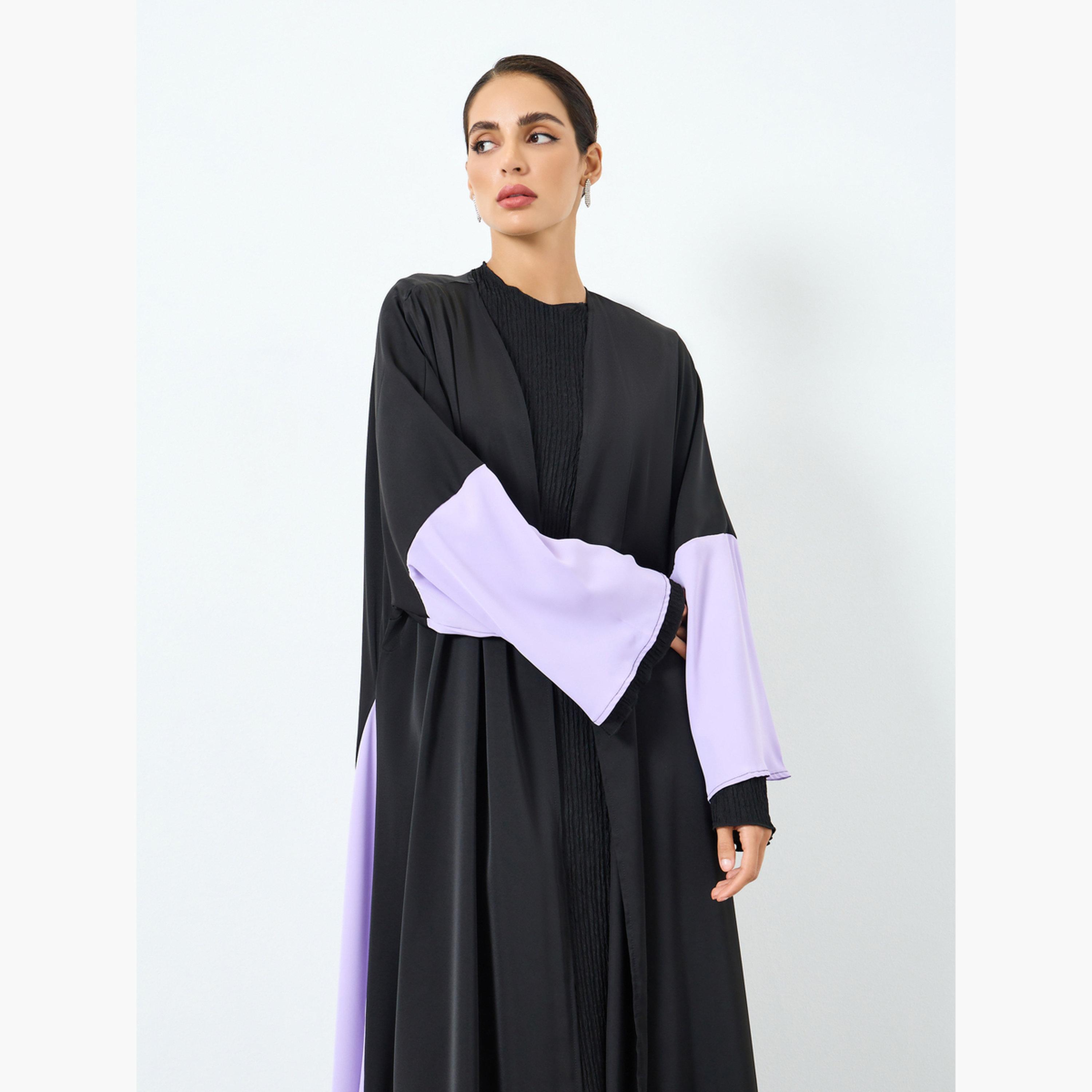 Take Two Women Contrast Color Block Long Sleeve Abaya-women-arabicclothing-abayas-image-2