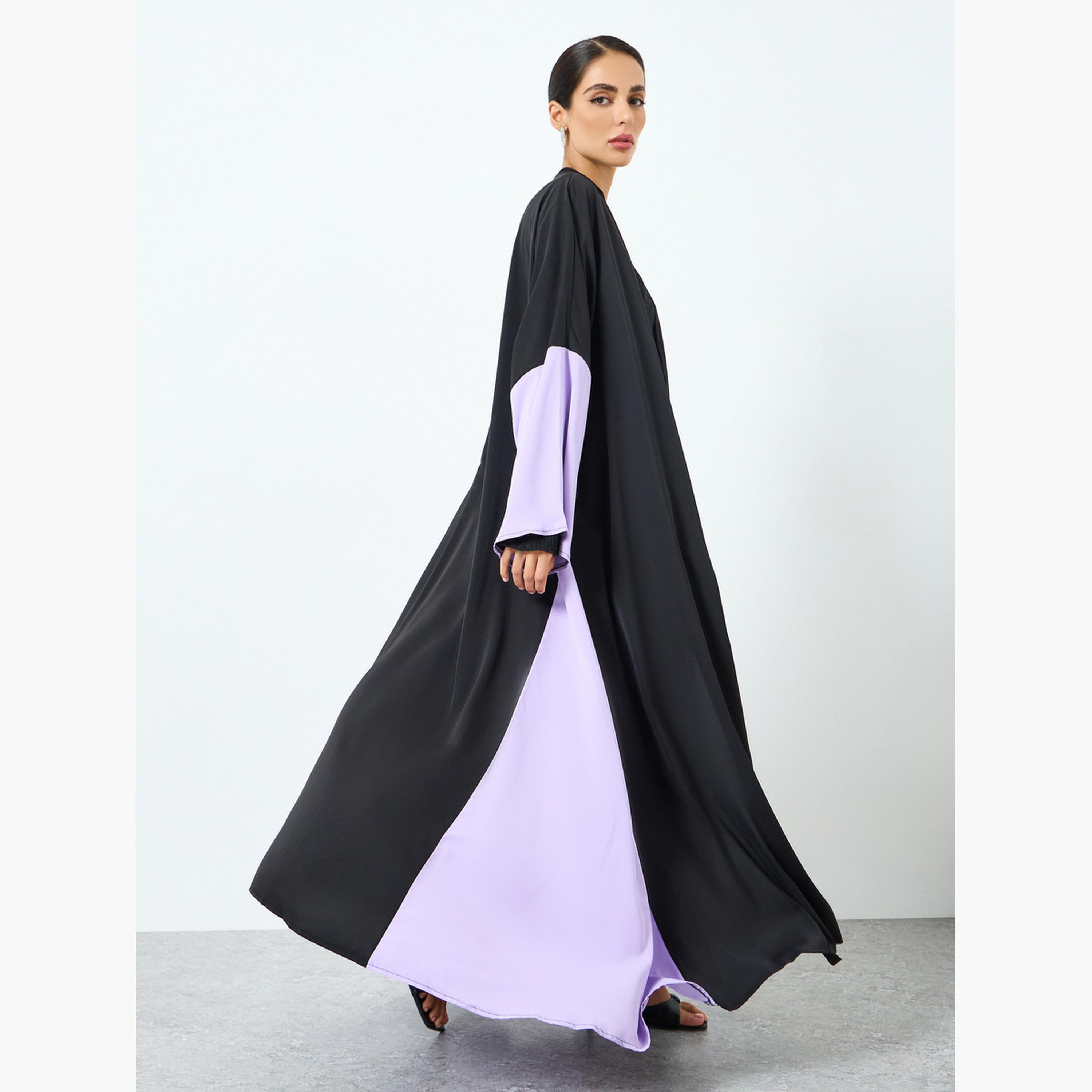 Take Two Women Contrast Color Block Long Sleeve Abaya-women-arabicclothing-abayas-image-3