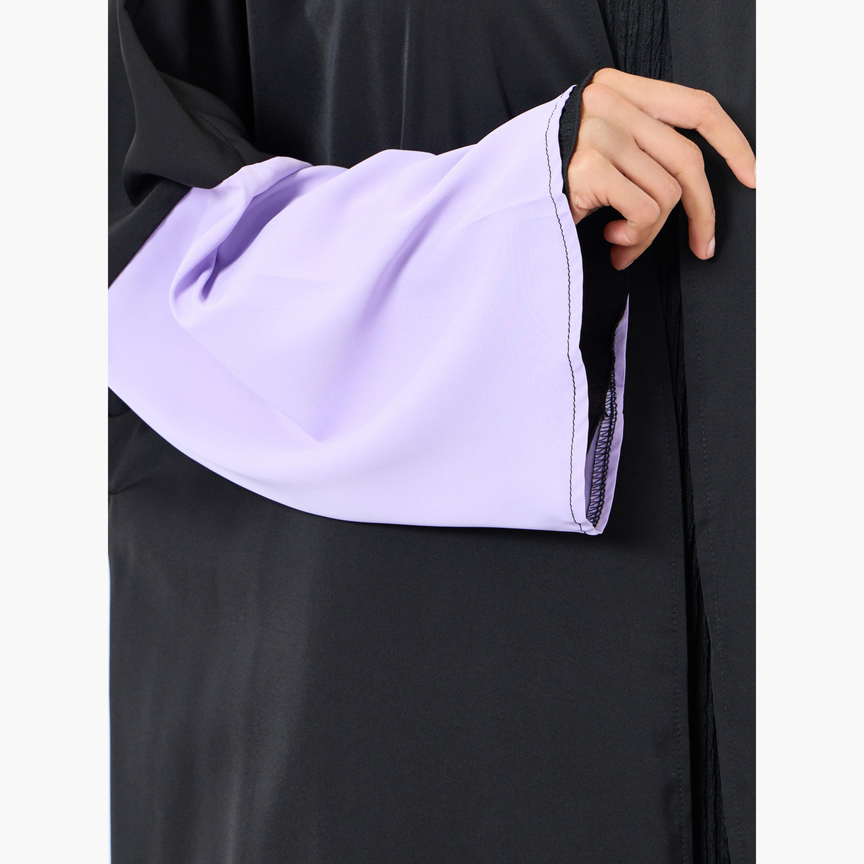 Take Two Women Contrast Color Block Long Sleeve Abaya-women-arabicclothing-abayas-image-4