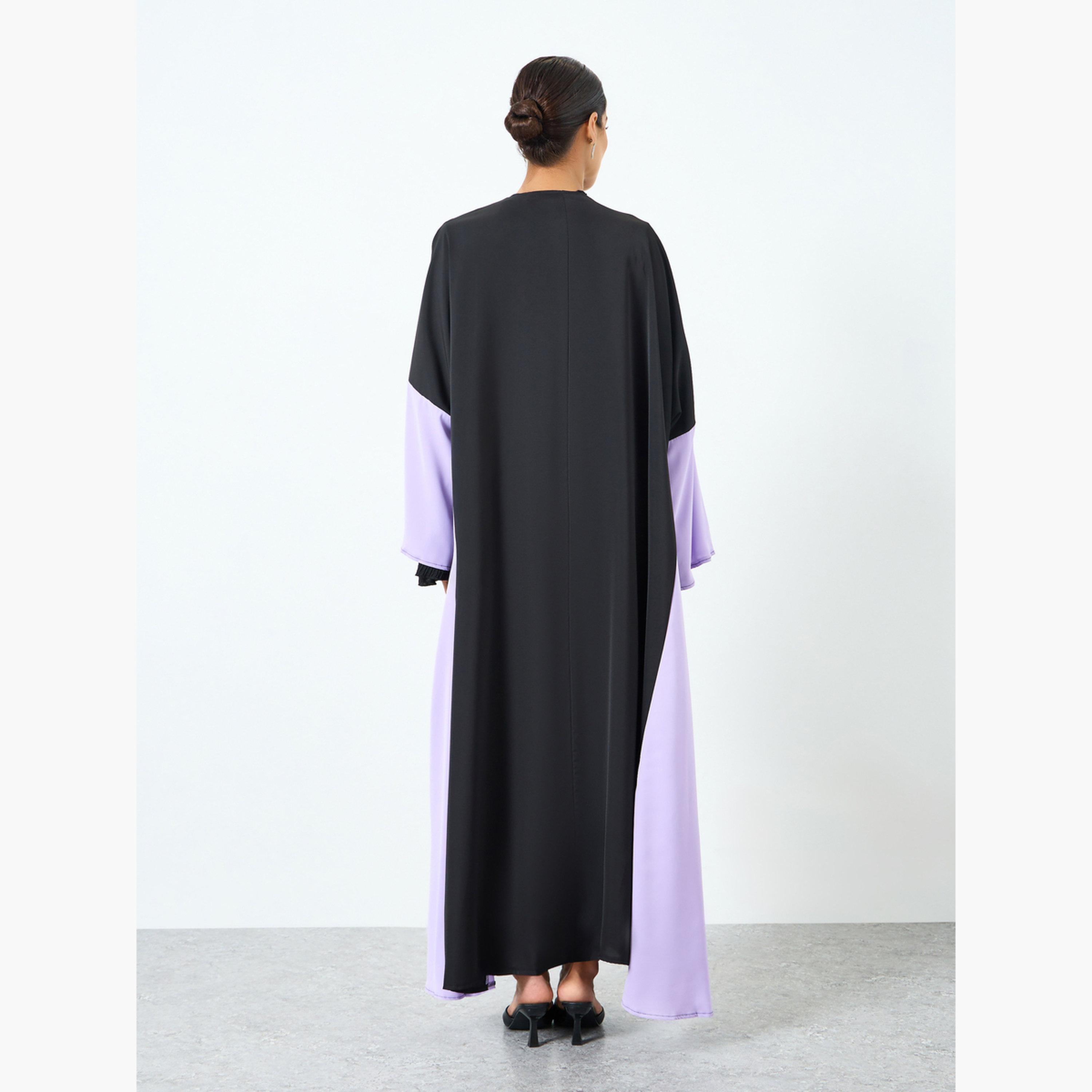 عباية بأكمام طويلة وتصميم ألوان متباينة-women-arabicclothing-abayas-image-5