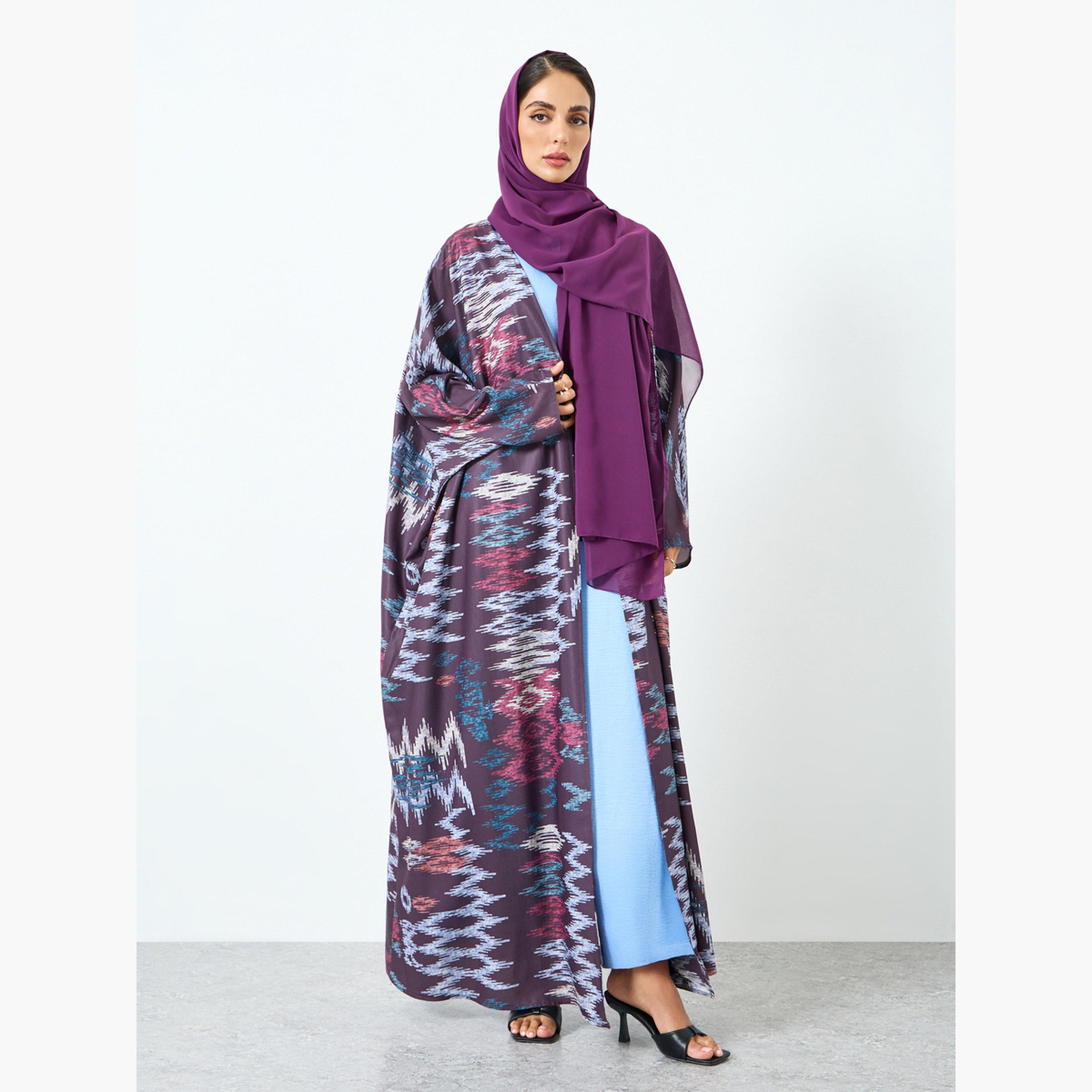 Take Two Women Graphic Printed Long Sleeve Abaya with Hijab-women-arabicclothing-abayas-image-1