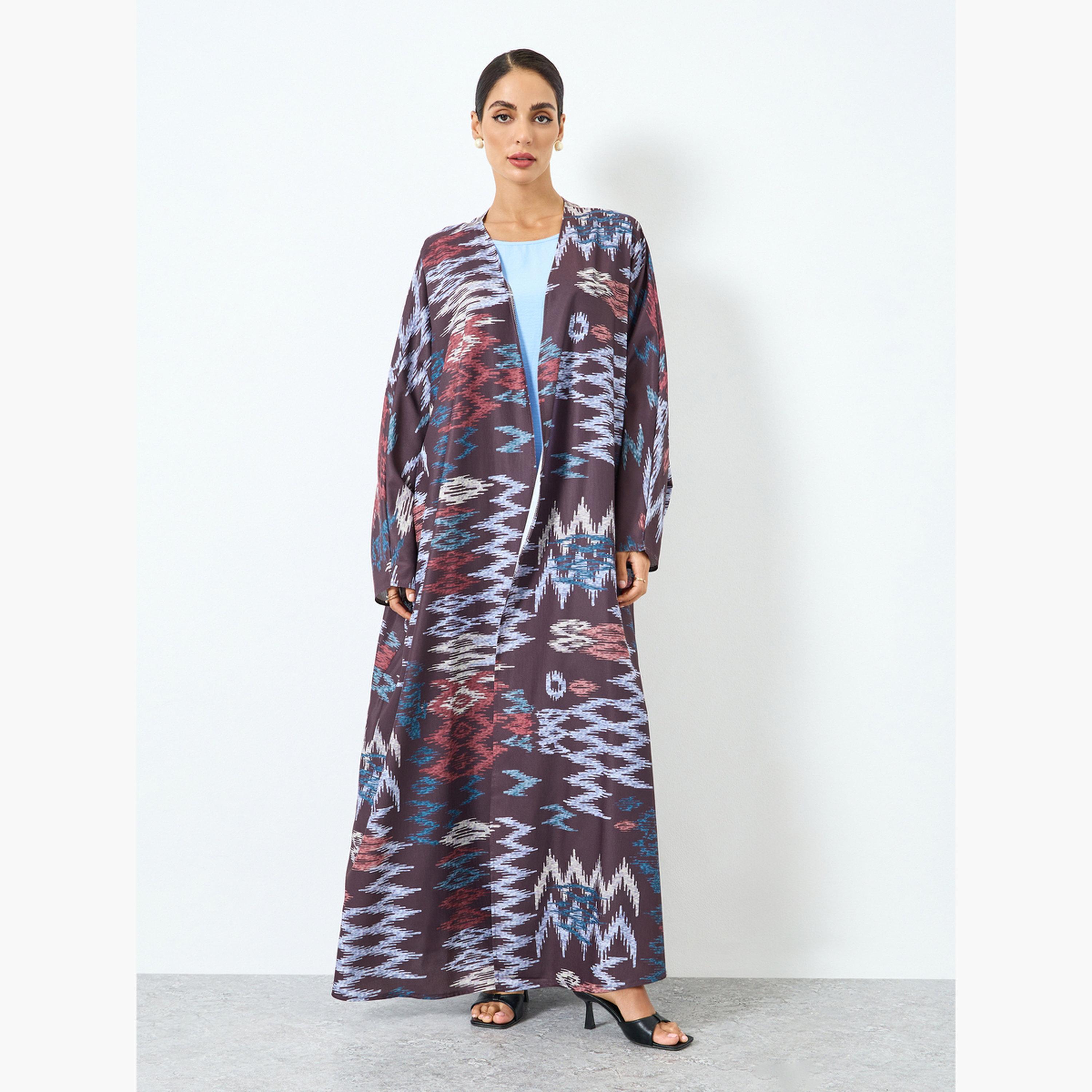 عباية بطبعة جرافيك وأكمام طويلة مع حجاب-women-arabicclothing-abayas-image-3