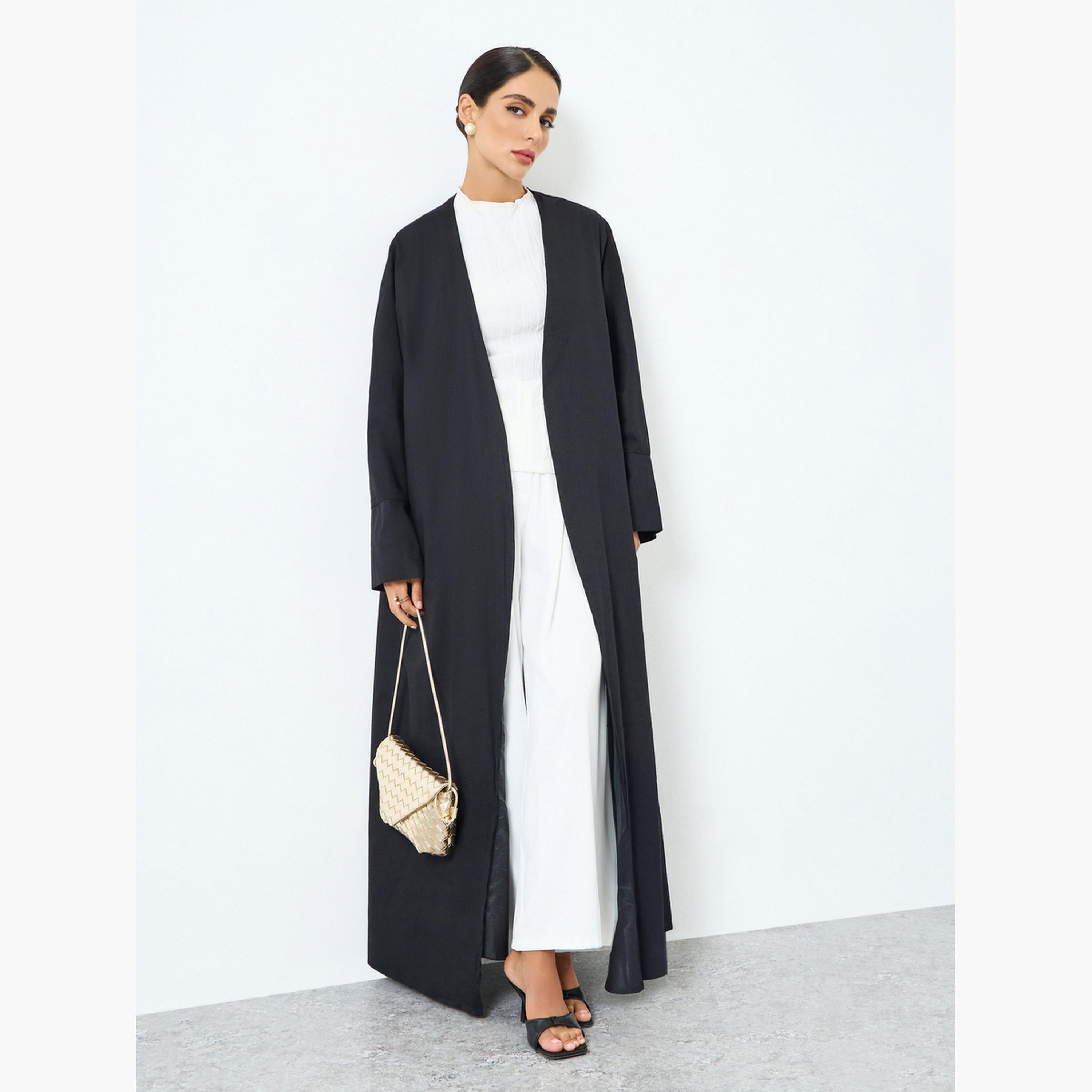 Take Two Women Solid Black Long Sleeve Abaya-women-arabicclothing-abayas-image-1