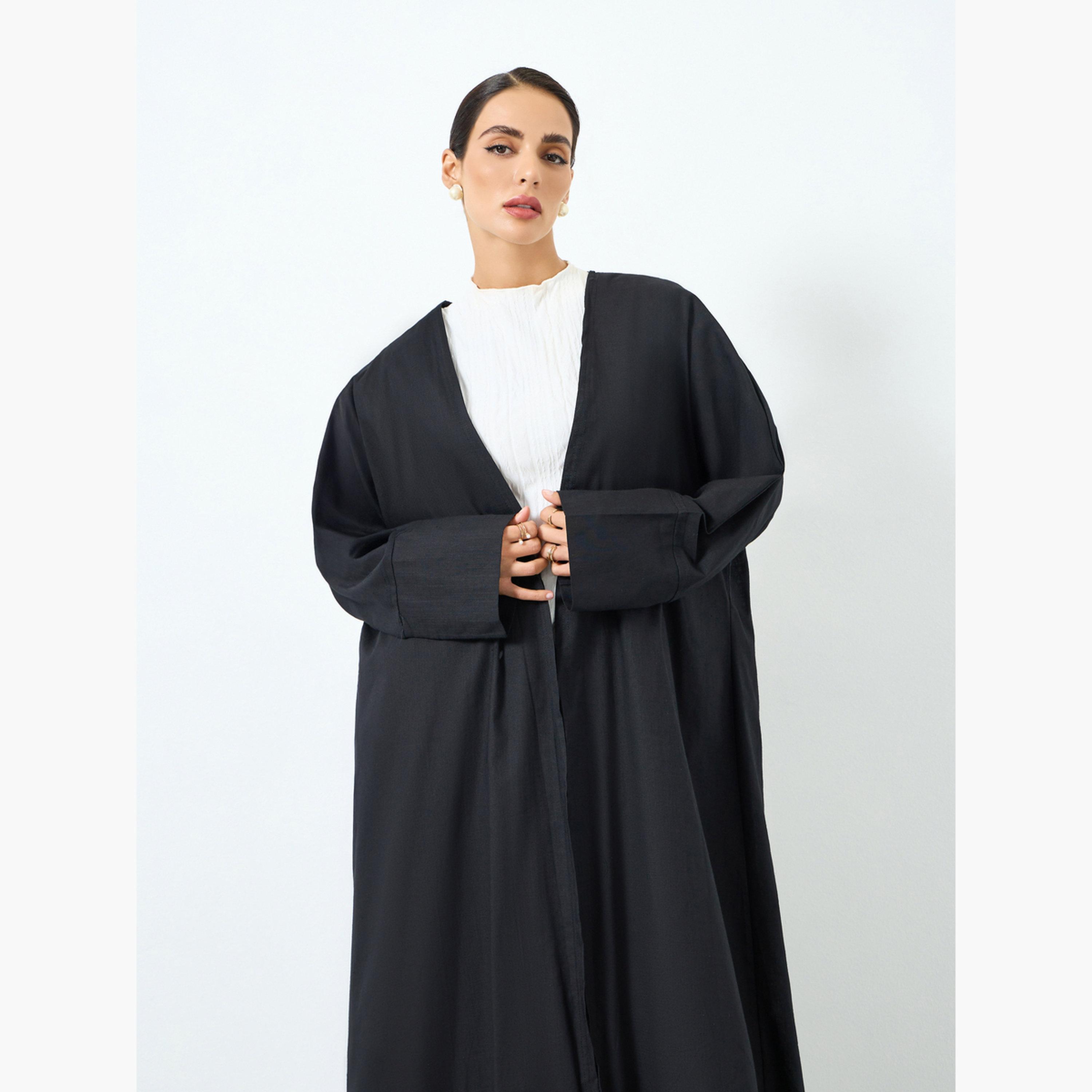 Take Two Women Solid Black Long Sleeve Abaya-women-arabicclothing-abayas-image-2