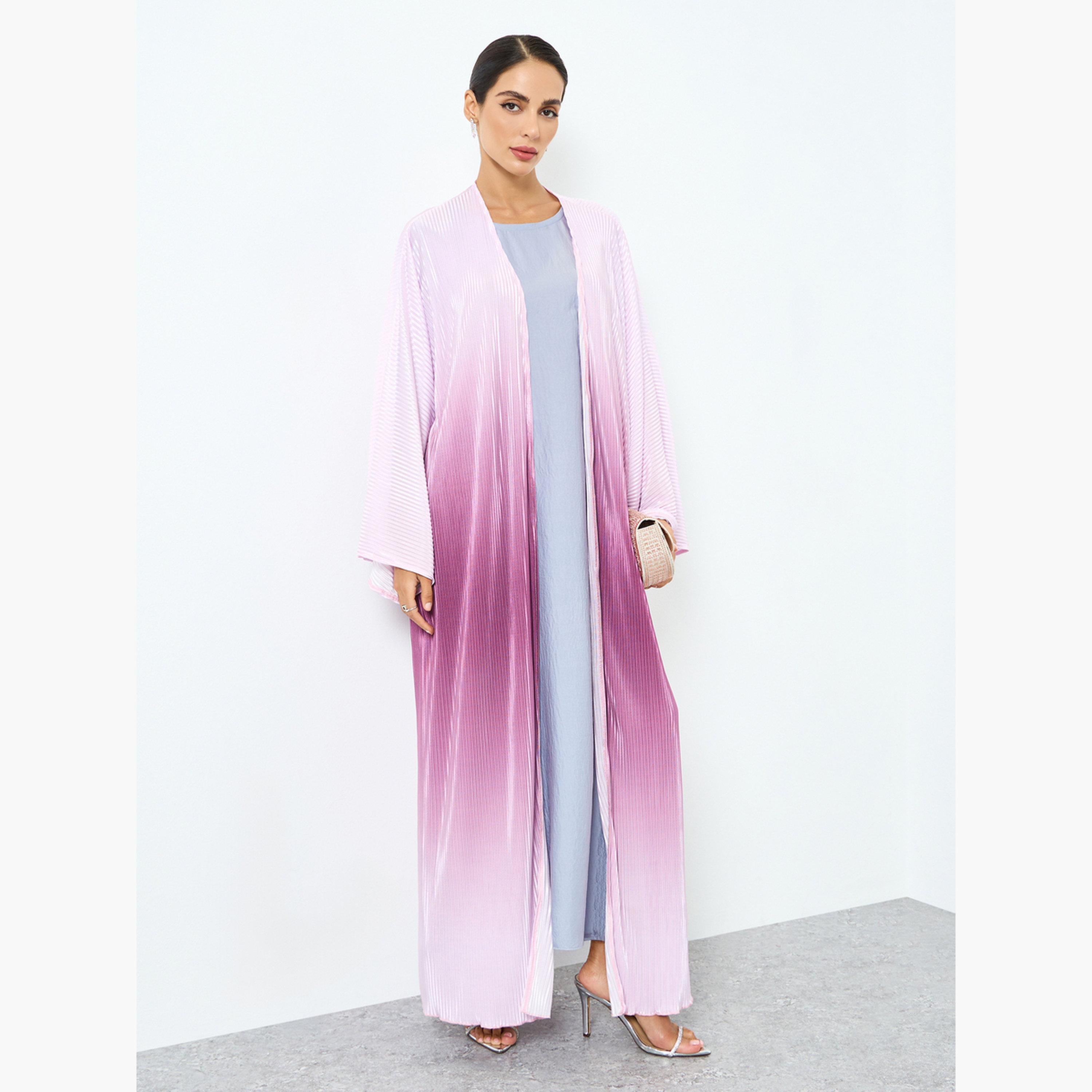 عباية بنسيج بارز وتصميم أومبريه وأكمام واسعة-women-arabicclothing-abayas-image-1
