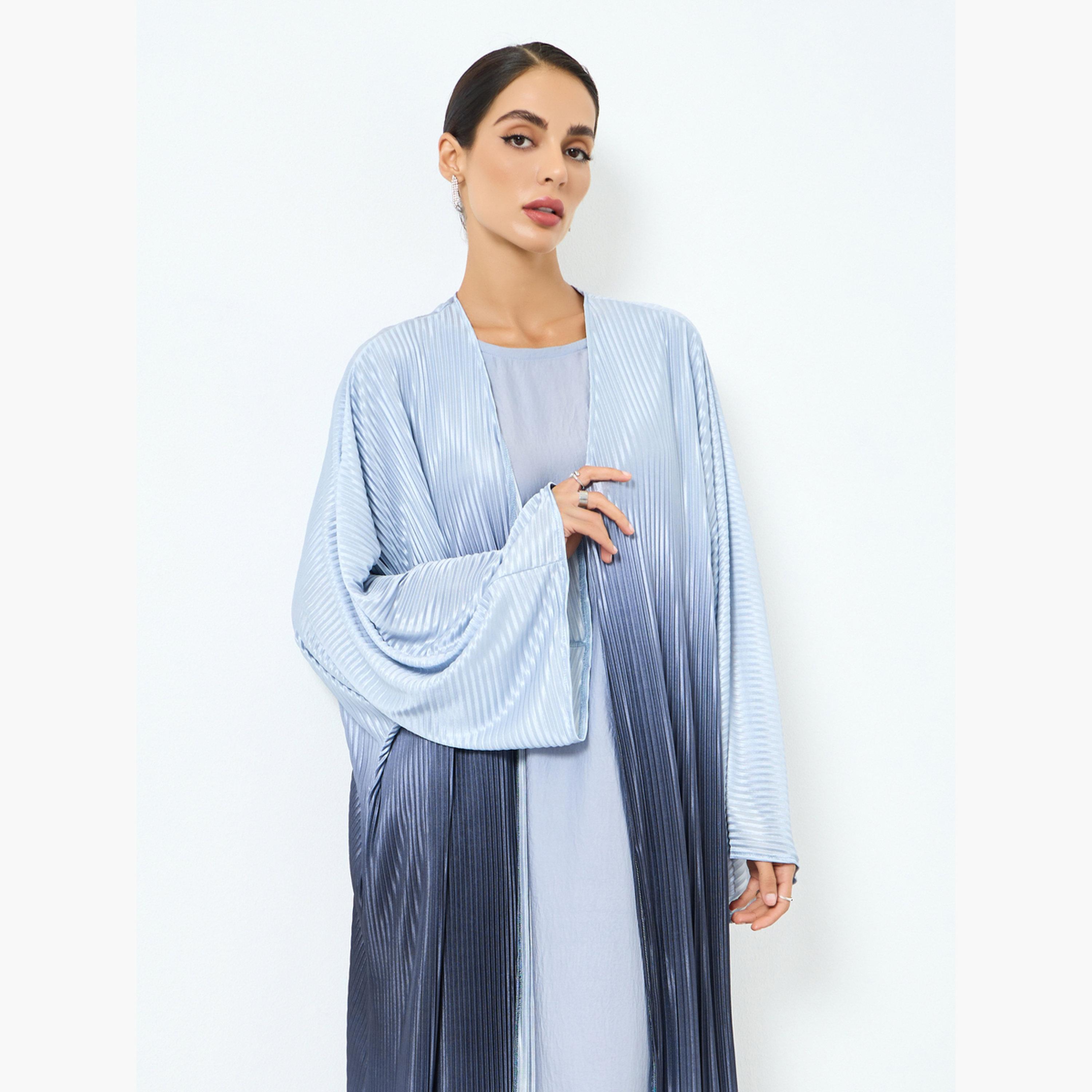 عباية بنسيج بارز وتصميم أومبريه وأكمام واسعة-women-arabicclothing-abayas-image-2