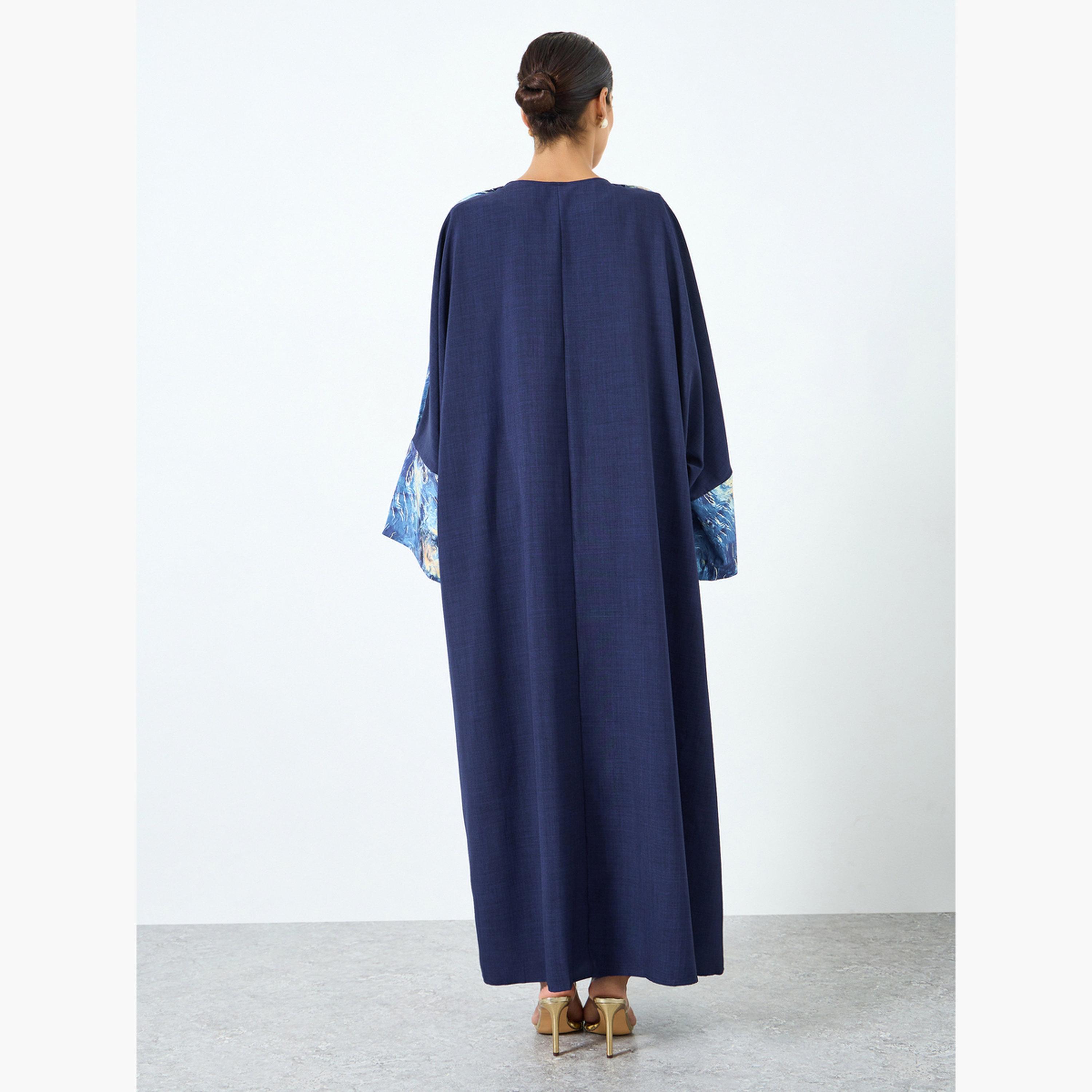 عباية بأكمام طويلة وطبعة متباينة-women-arabicclothing-abayas-image-4