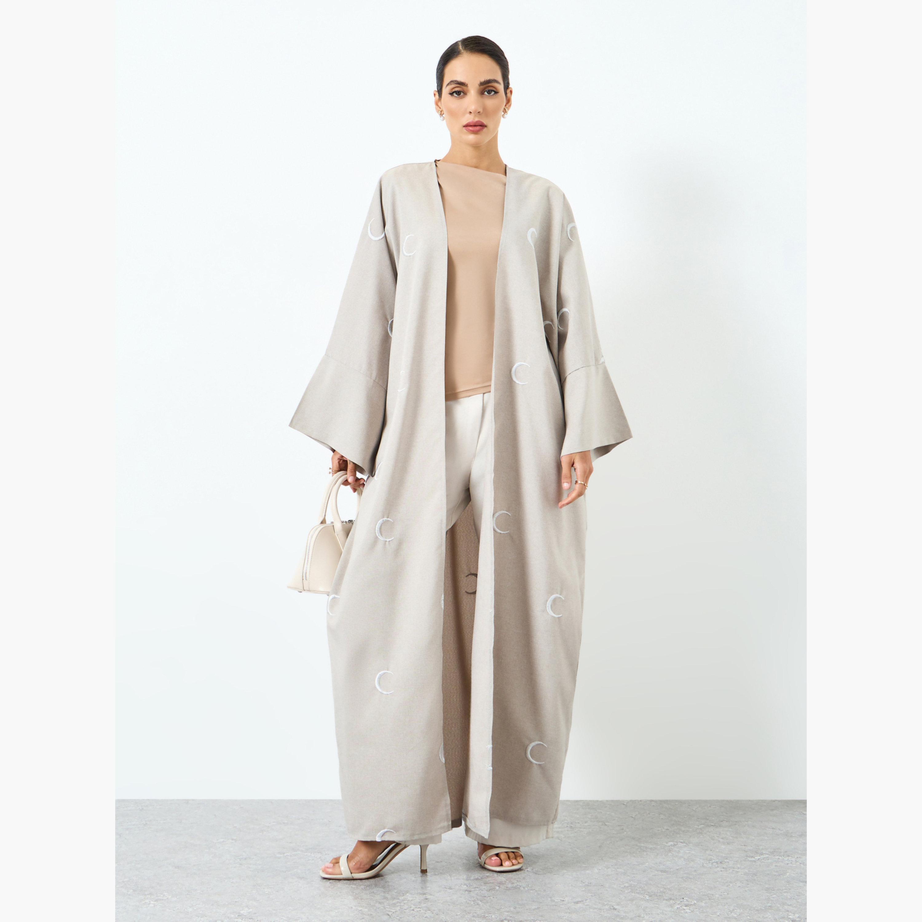 عباية مطرزة بنقشة قمر وأكمام طويلة-women-arabicclothing-abayas-image-1