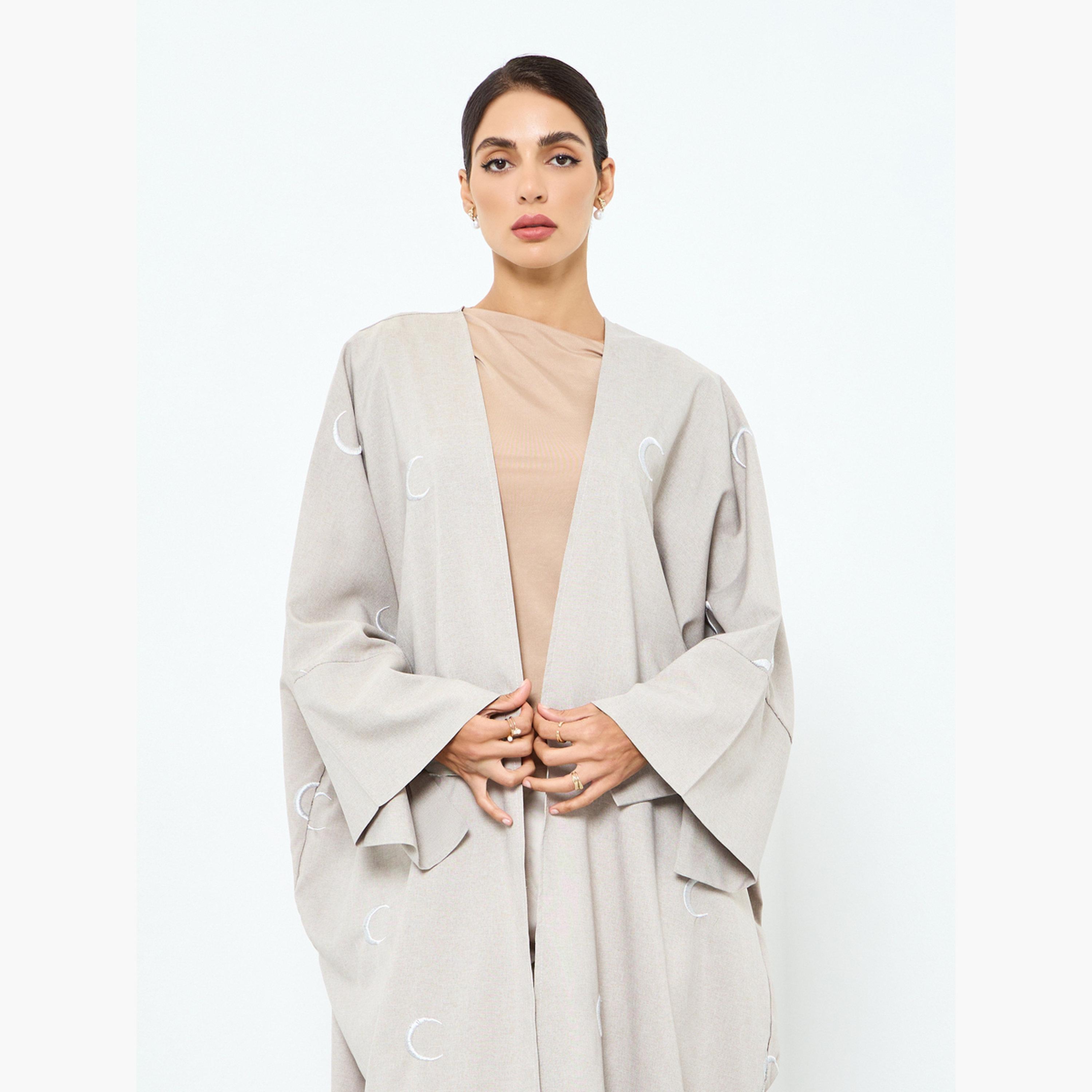Take Two Women Moon Embroidered Long Sleeve Abaya-women-arabicclothing-abayas-image-2