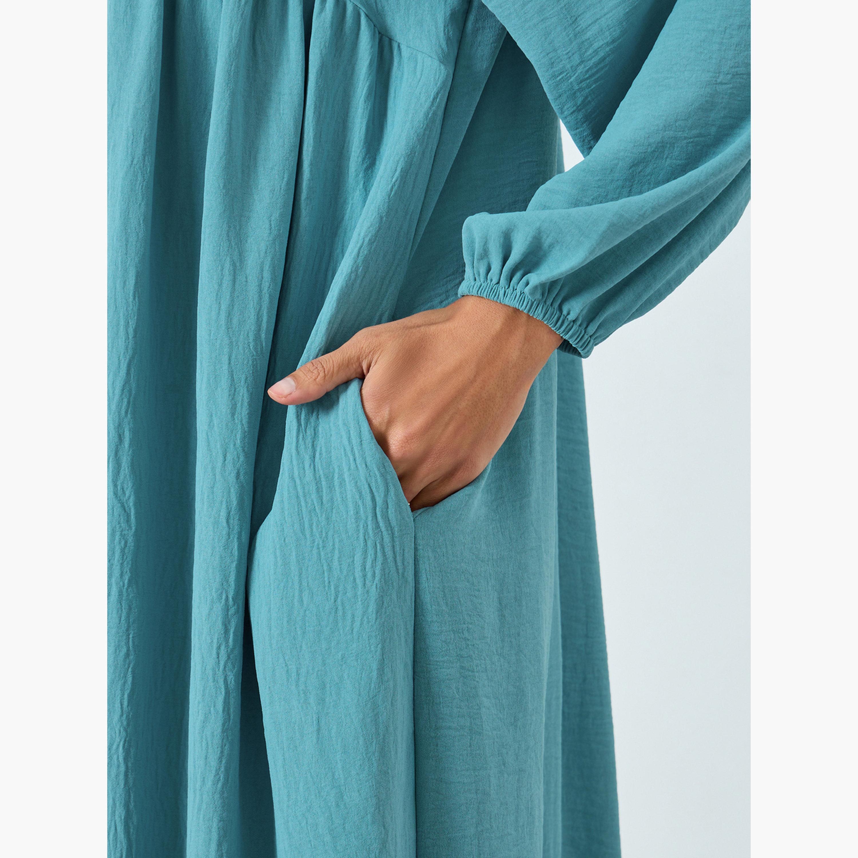 جلابية تركواز غامق بتفاصيل كسرات للنساء-women-arabicclothing-jalabiyas-image-4
