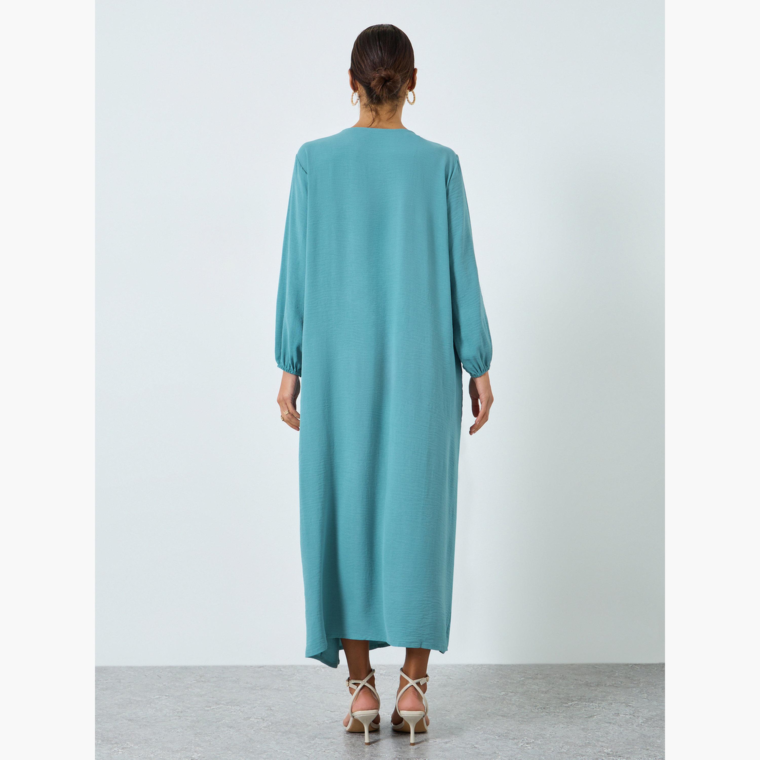 Take Two Women Teal Pleated Detail Jalabiya-women-arabicclothing-jalabiyas-image-5