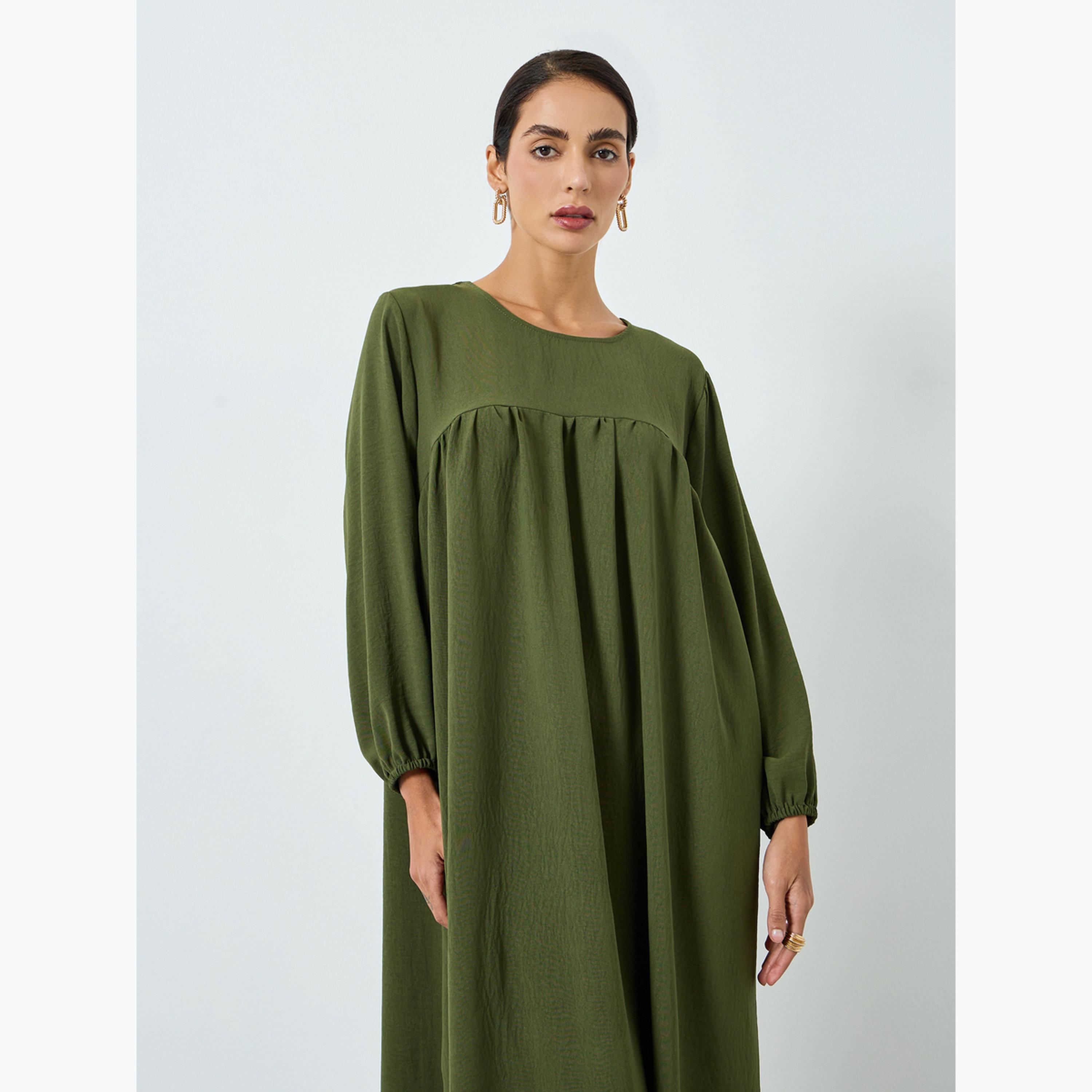 Take Two Women Dark Green Pleated Detail Jalabiya-women-arabicclothing-jalabiyas-image-3