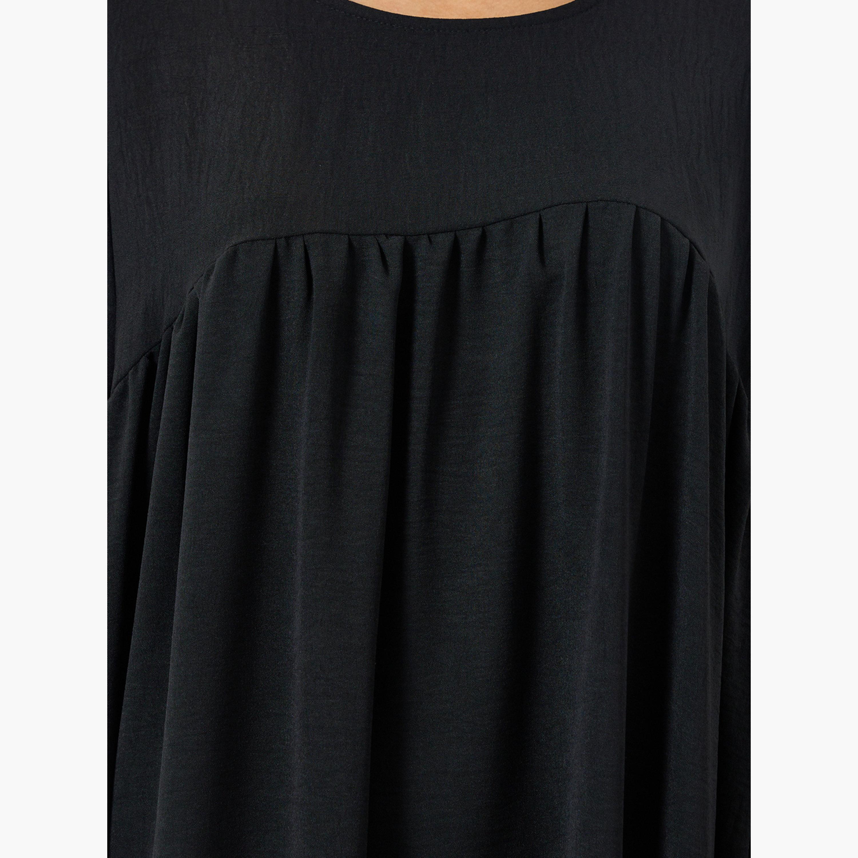 جلابية سوداء بياقة مستديرة وكسرات-women-arabicclothing-jalabiyas-image-3