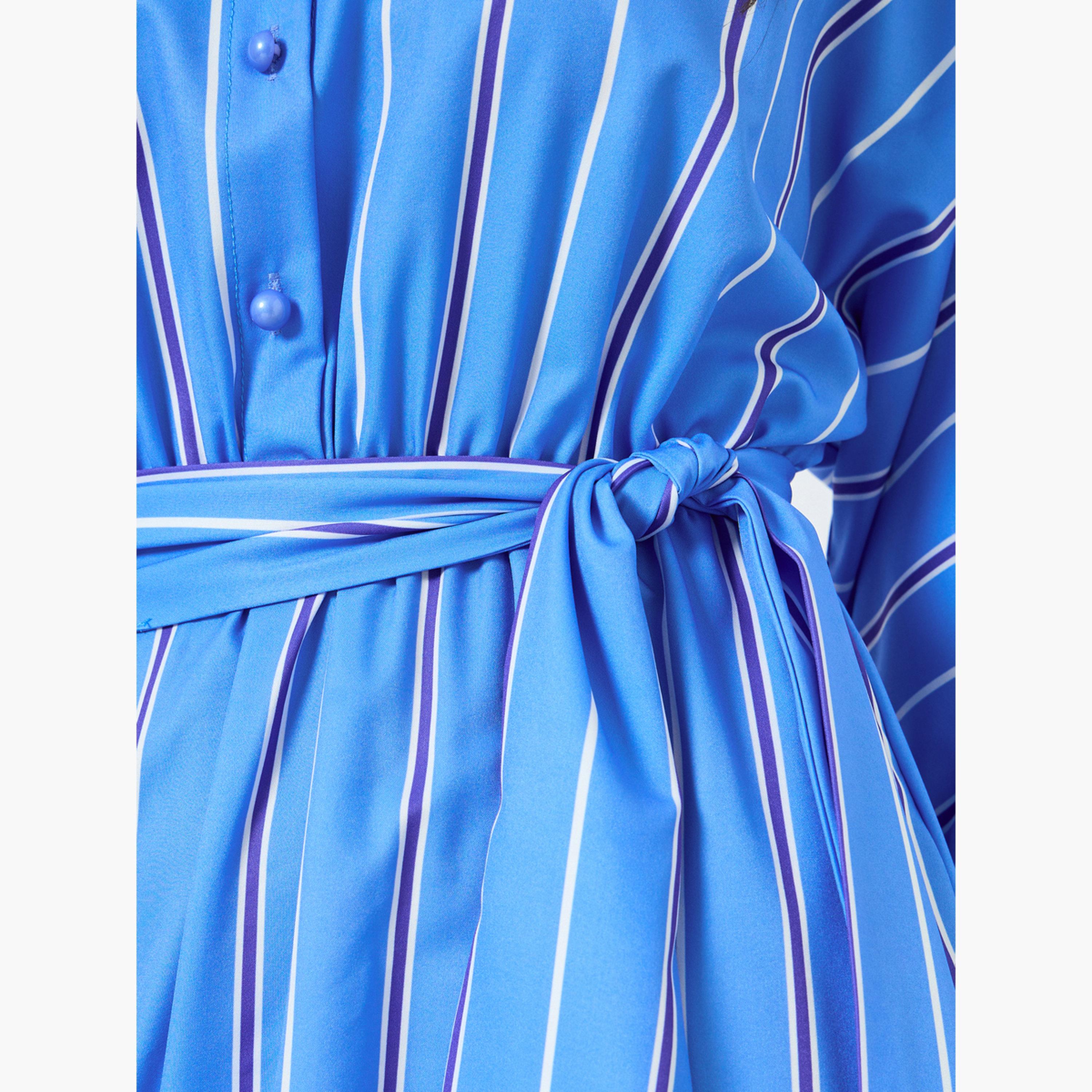 جلابية بأكمام طويلة ومخططة مع حزام للنساء-women-arabicclothing-jalabiyas-image-4