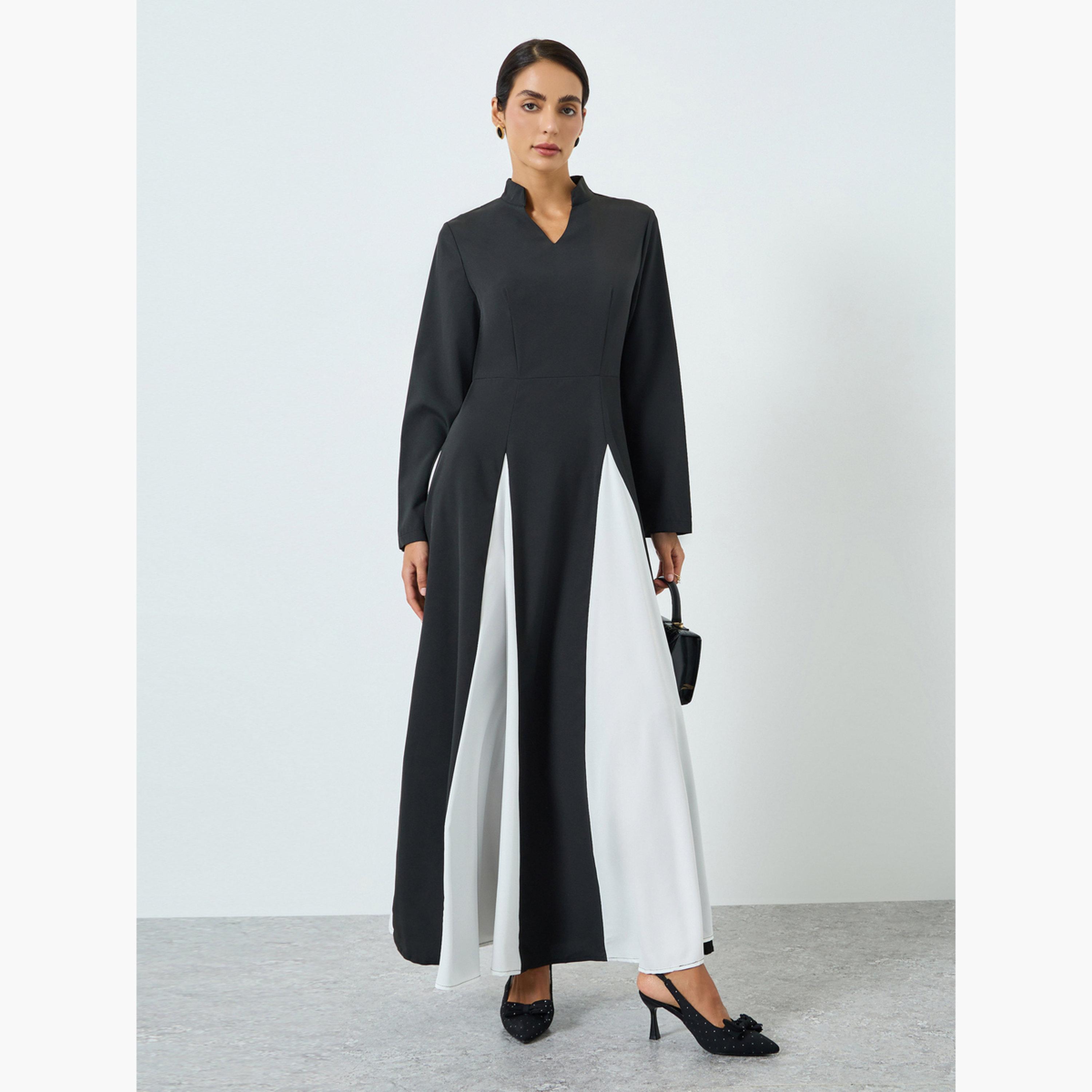 Take Two Women Color Block Collared Long Sleeve Jalabiya-women-arabicclothing-jalabiyas-image-1