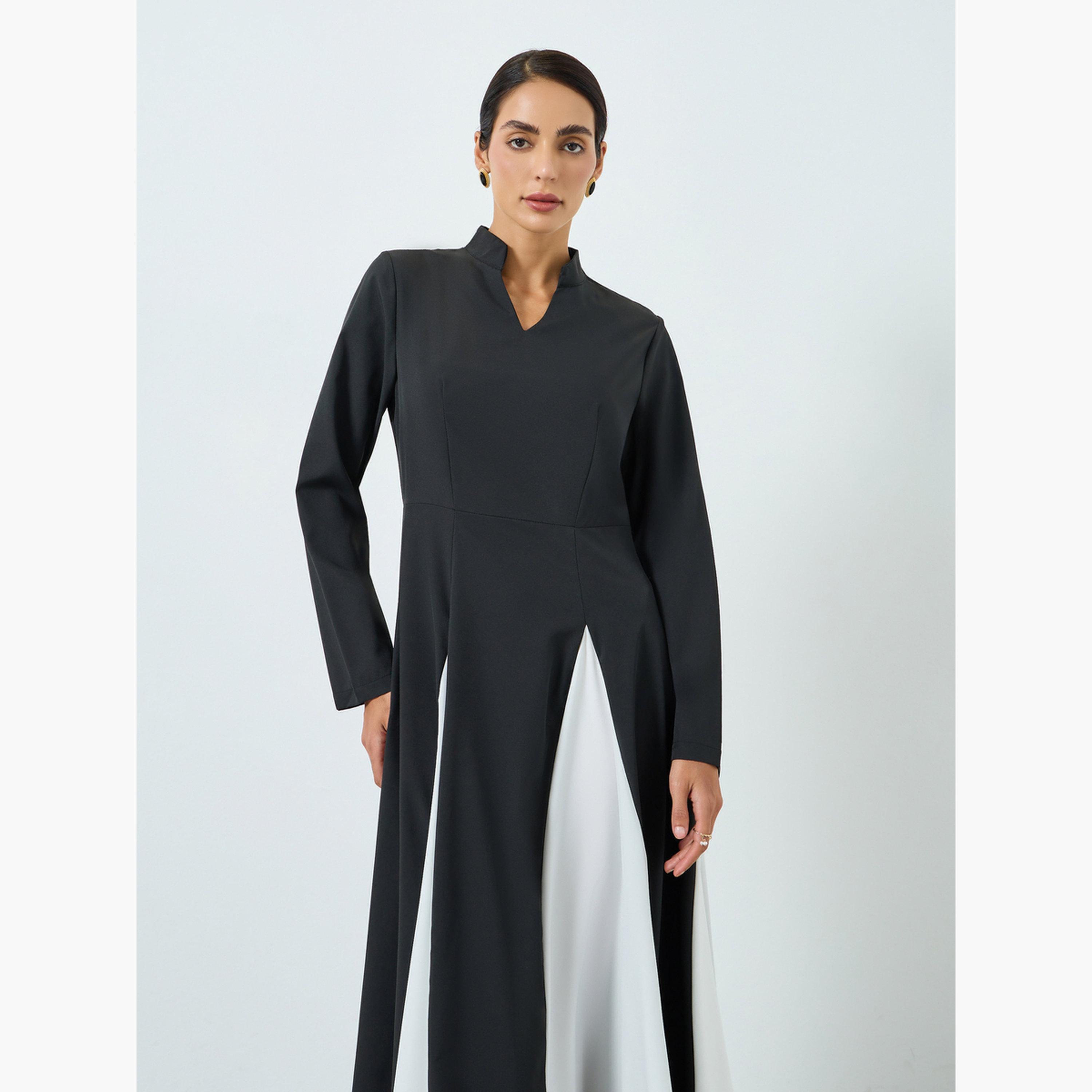 Take Two Women Color Block Collared Long Sleeve Jalabiya-women-arabicclothing-jalabiyas-image-2