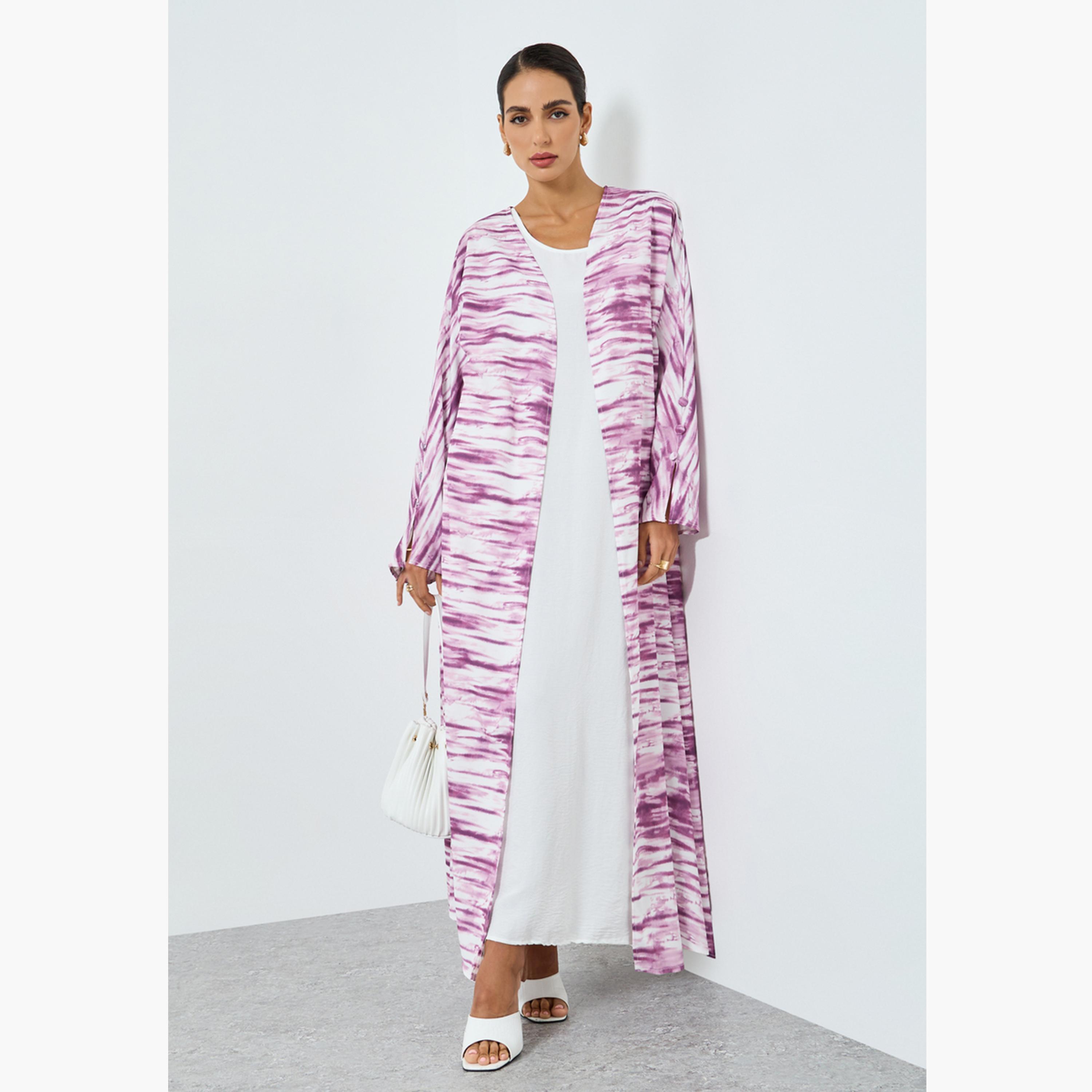 عباية مطبوعة بأكمام طويلة وتصميم واسع من الأسفل-women-arabicclothing-abayas-image-1