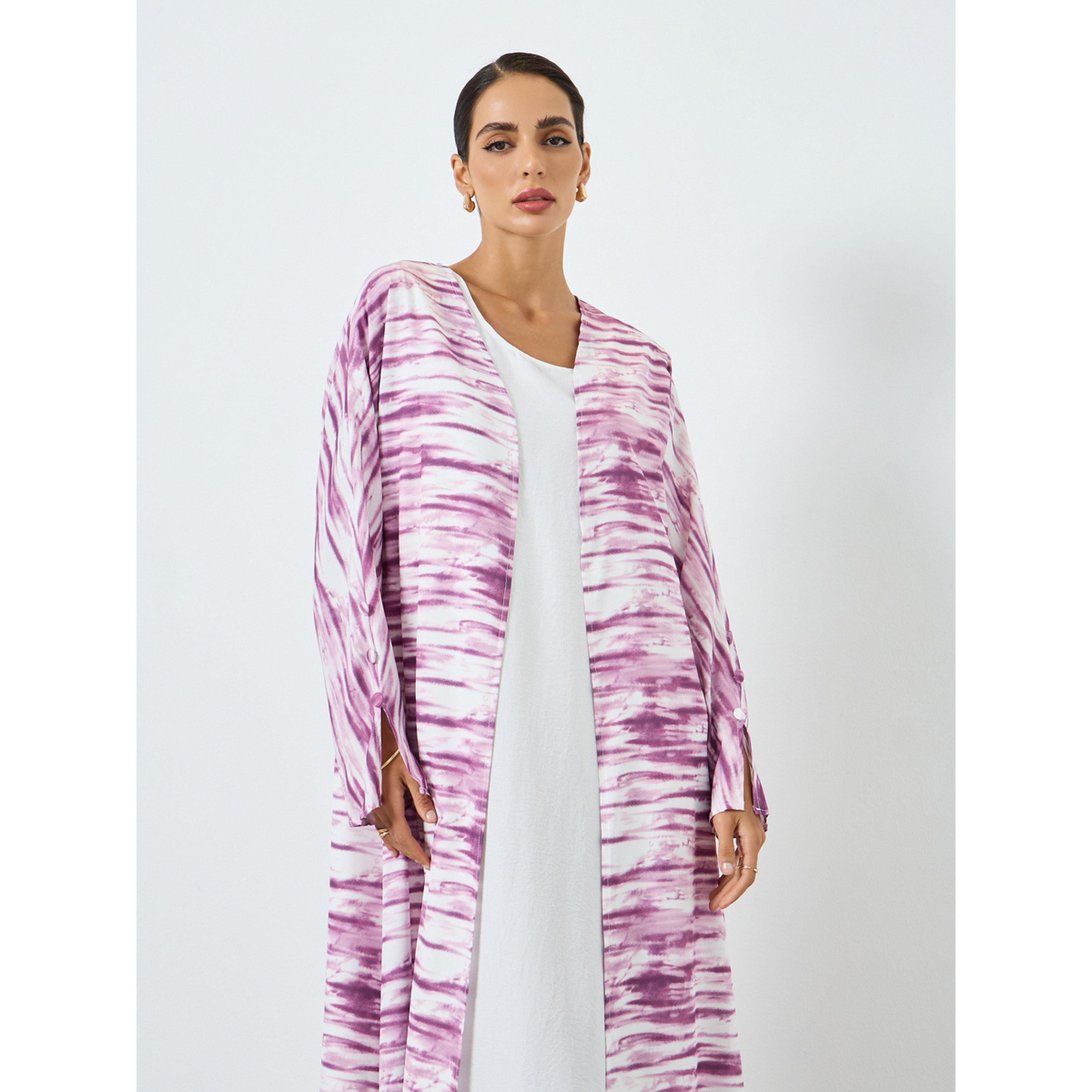 عباية مطبوعة بأكمام طويلة وتصميم واسع من الأسفل-women-arabicclothing-abayas-image-2