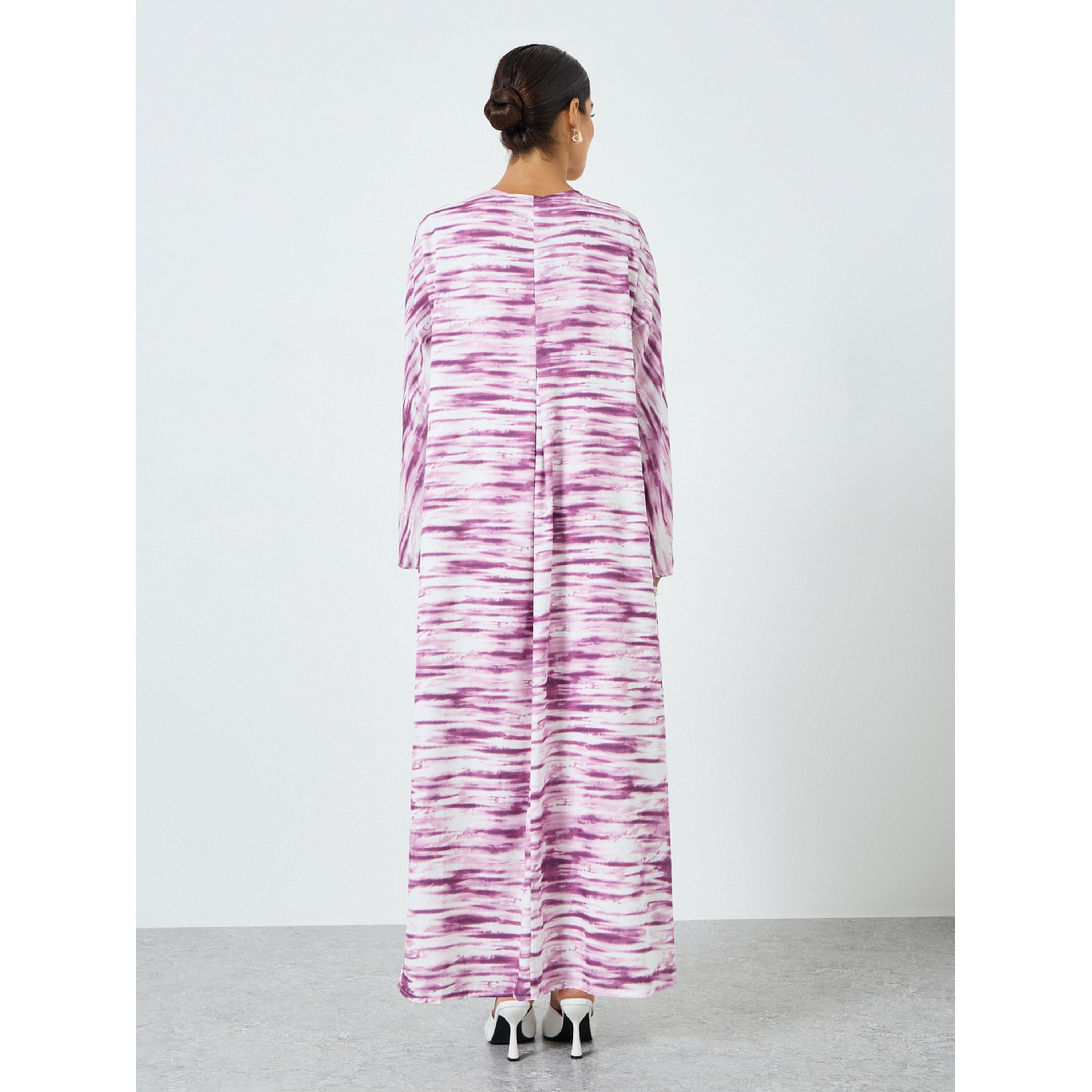 عباية مطبوعة بأكمام طويلة وتصميم واسع من الأسفل-women-arabicclothing-abayas-image-4