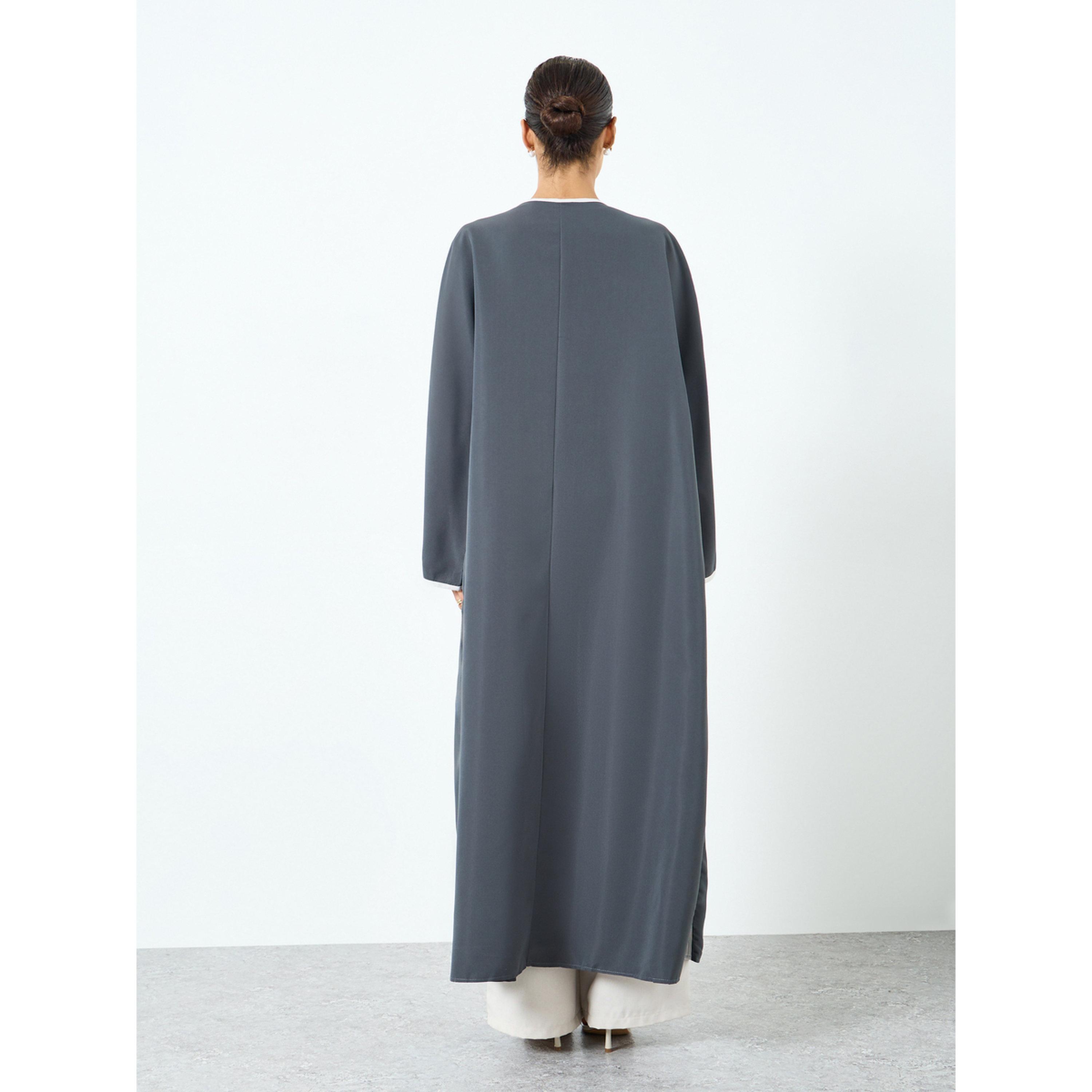 Take Two Women Grey Contrast Piping Slut Sleeve Abaya-women-arabicclothing-abayas-image-4