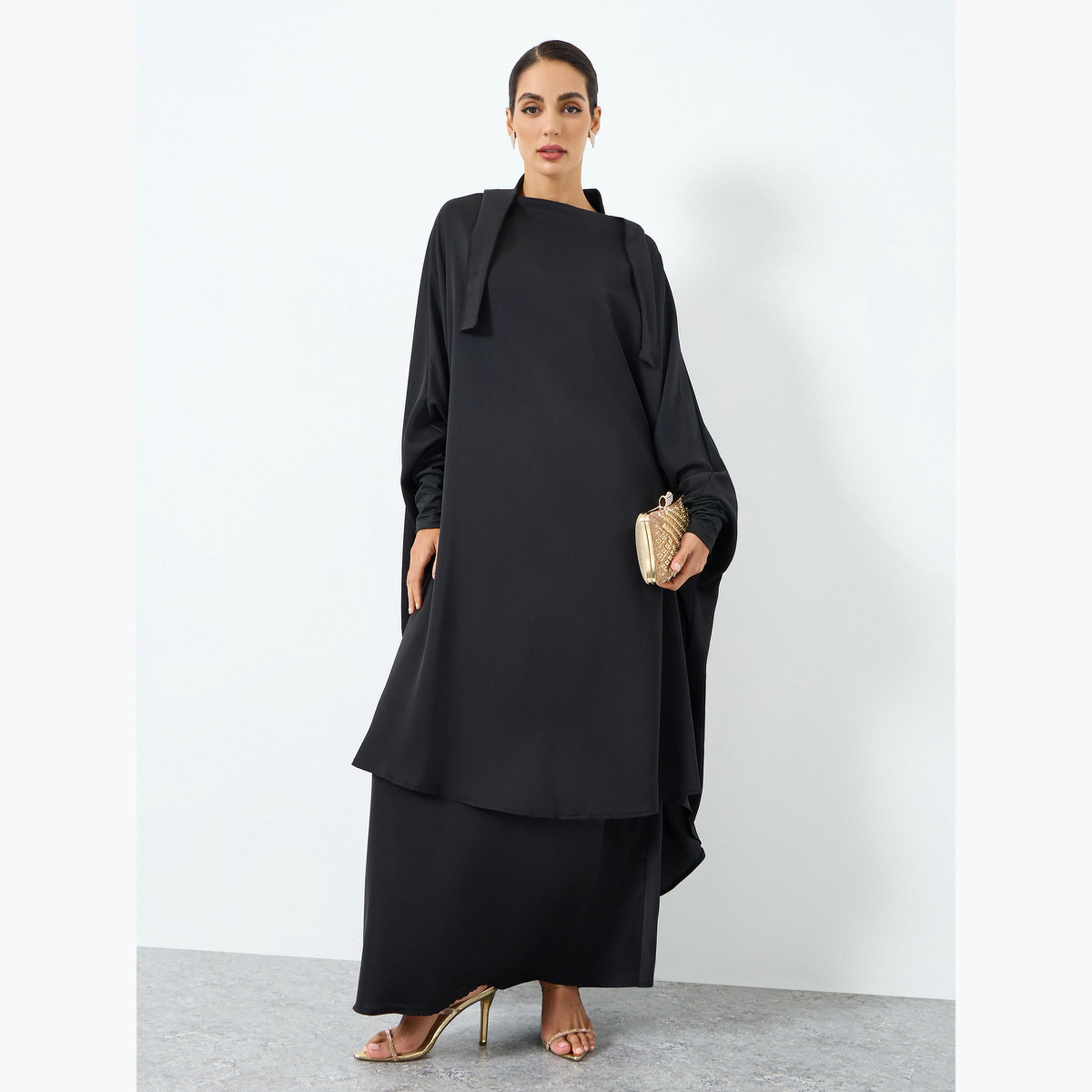 طقم عباية بأكمام خفاش وتنورة-women-arabicclothing-sets-image-1