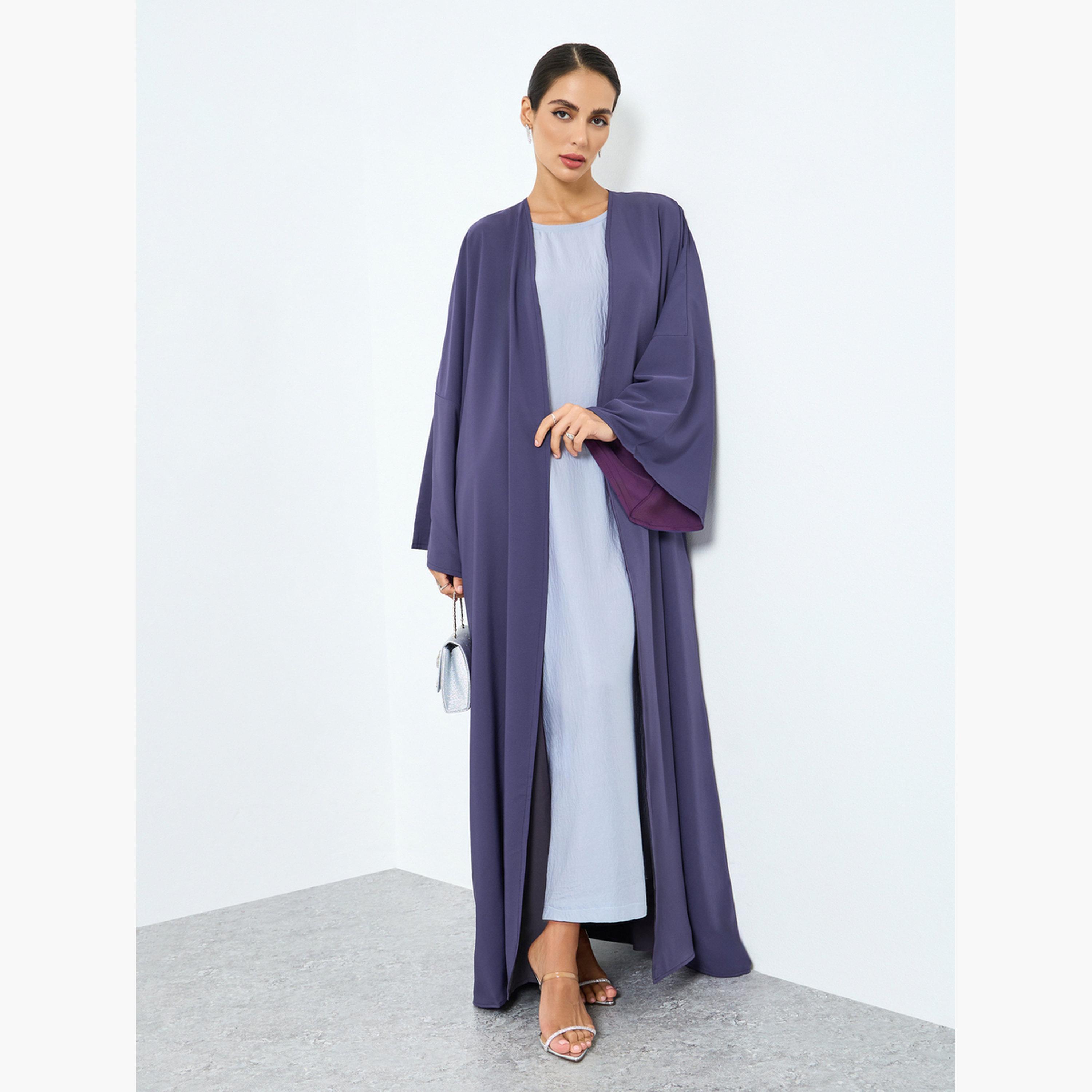 Take Two Women Purple Solid Long Sleeve Abaya-women-arabicclothing-abayas-image-1