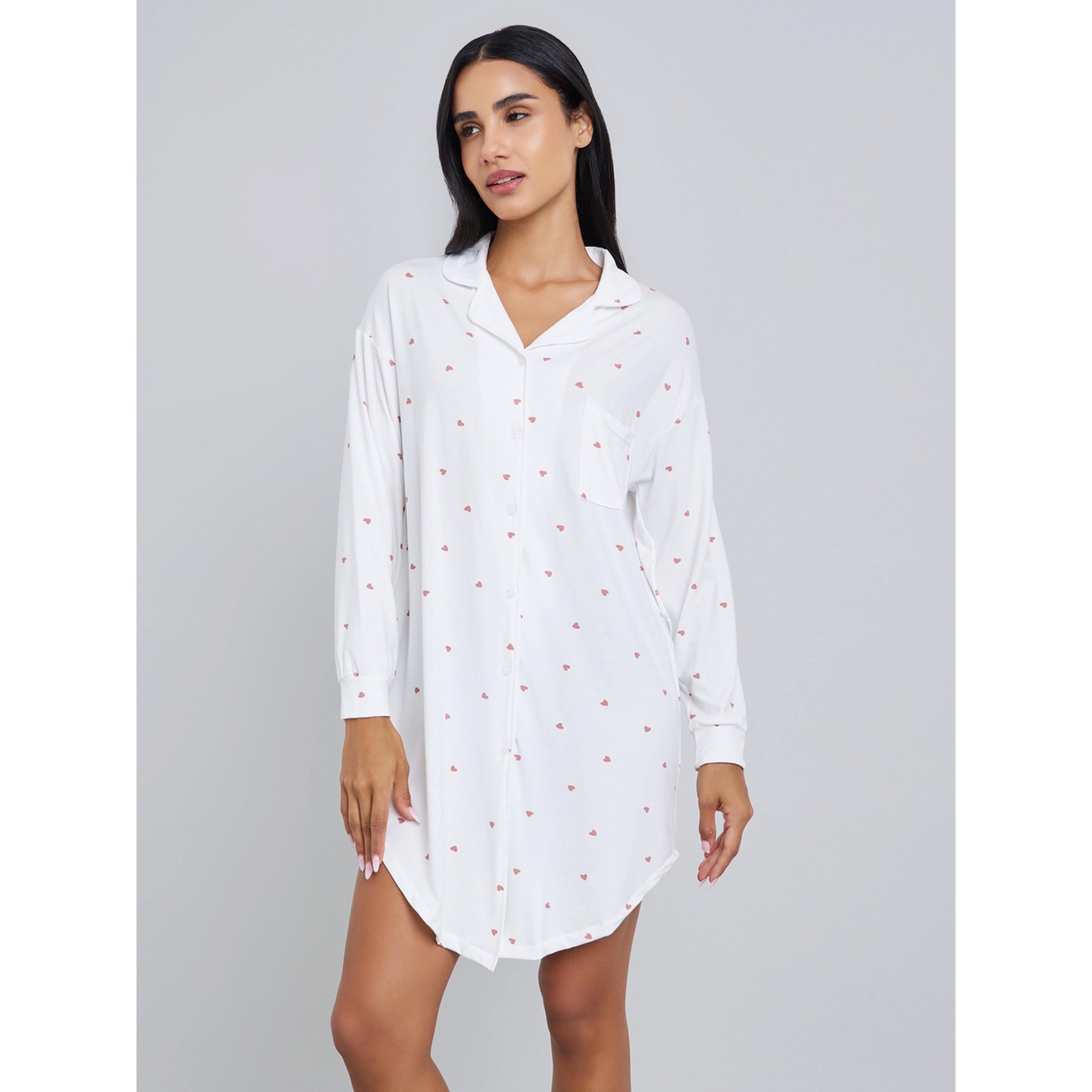قميص نوم بأكمام طويلة وطبعة قلوب-women-clothing-nightwear-nighties-image-1