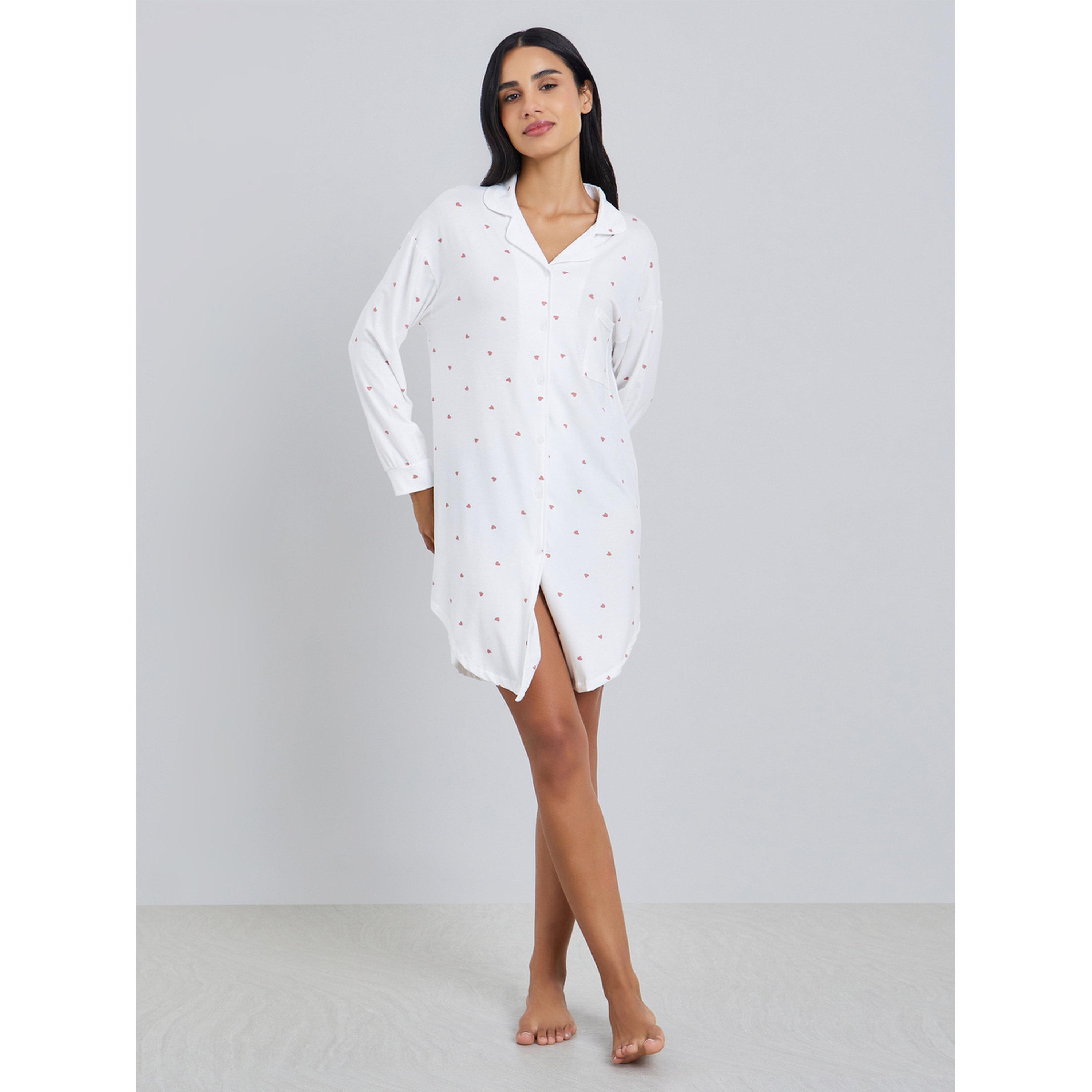 قميص نوم بأكمام طويلة وطبعة قلوب-women-clothing-nightwear-nighties-image-2