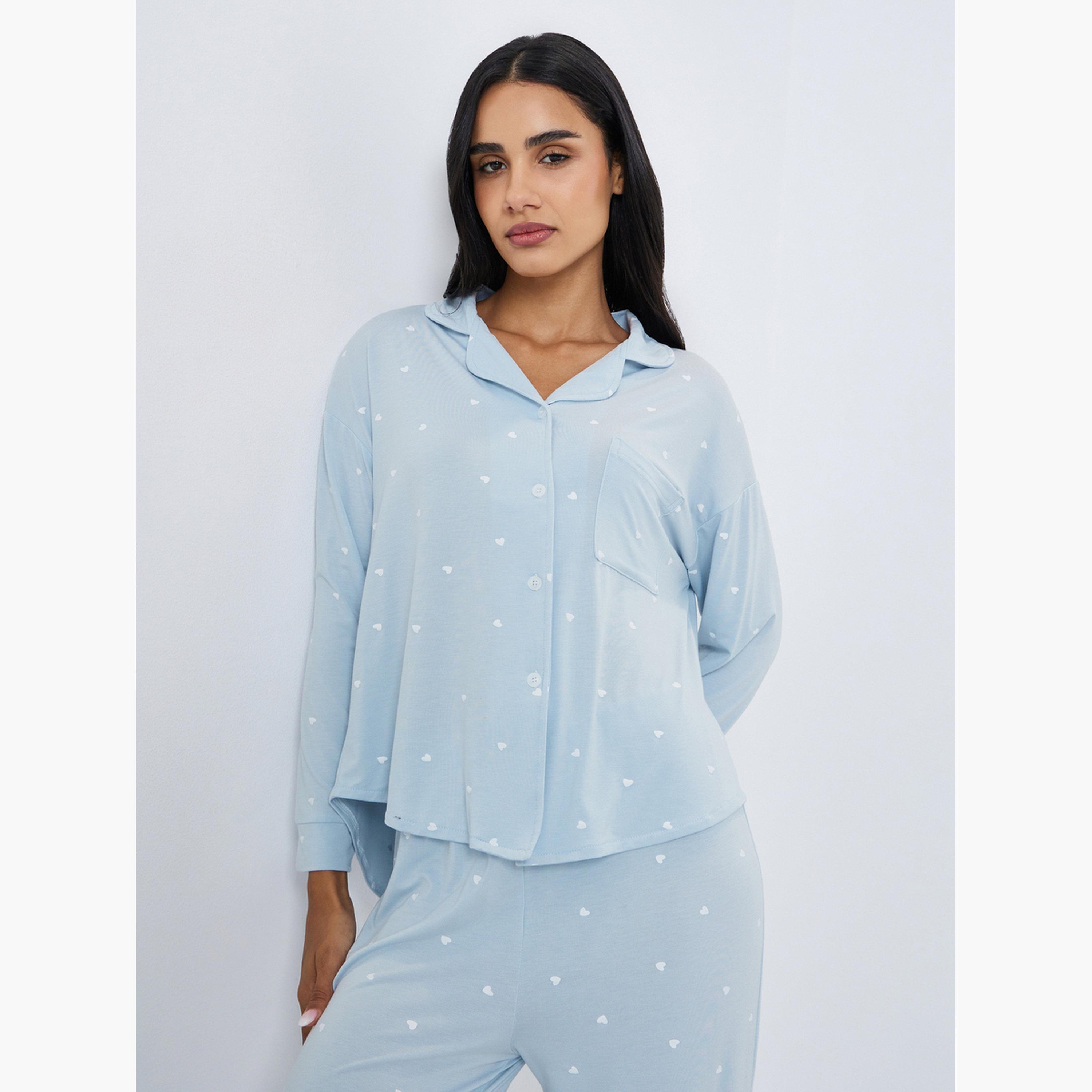 طقم بيجاما من بنطال وبلوزة بتفاصيل جيب-women-clothing-nightwear-pyjamas-longsets-image-2
