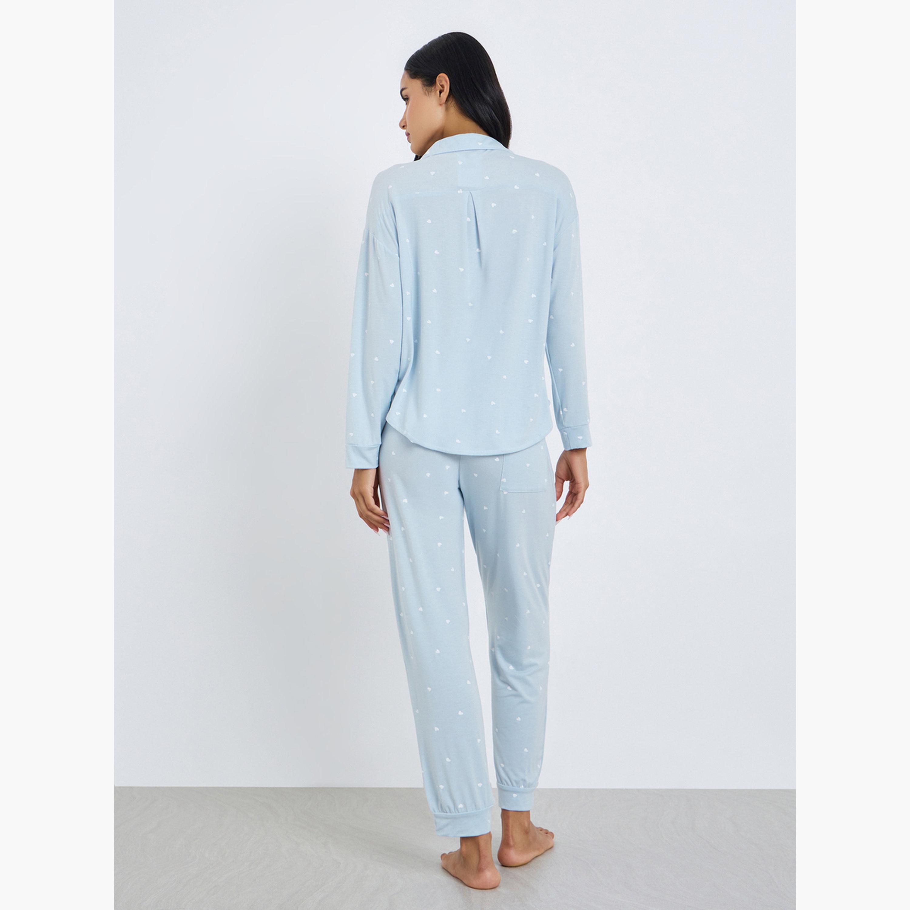 طقم بيجاما من بنطال وبلوزة بتفاصيل جيب-women-clothing-nightwear-pyjamas-longsets-image-3