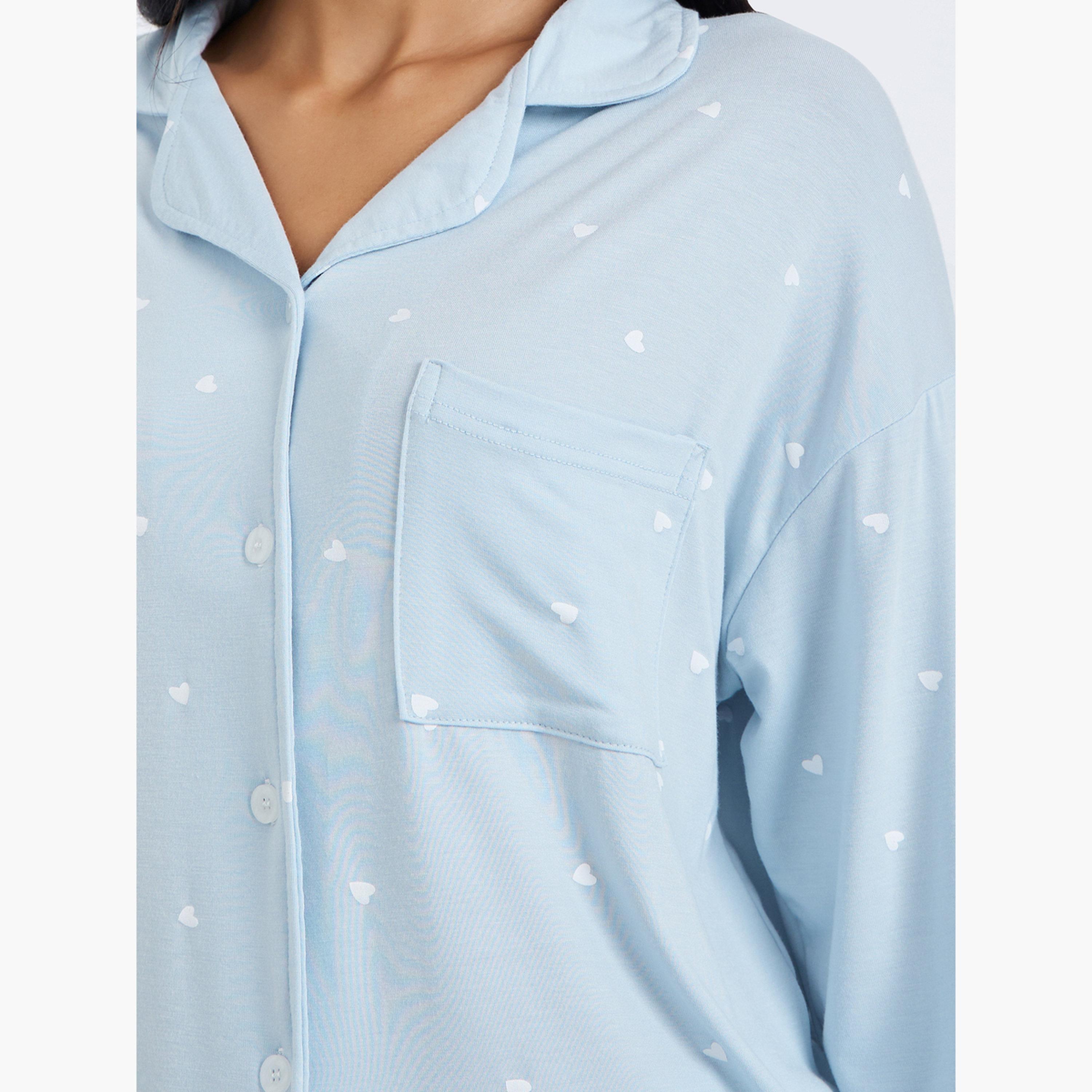 طقم بيجاما من بنطال وبلوزة بتفاصيل جيب-women-clothing-nightwear-pyjamas-longsets-image-5