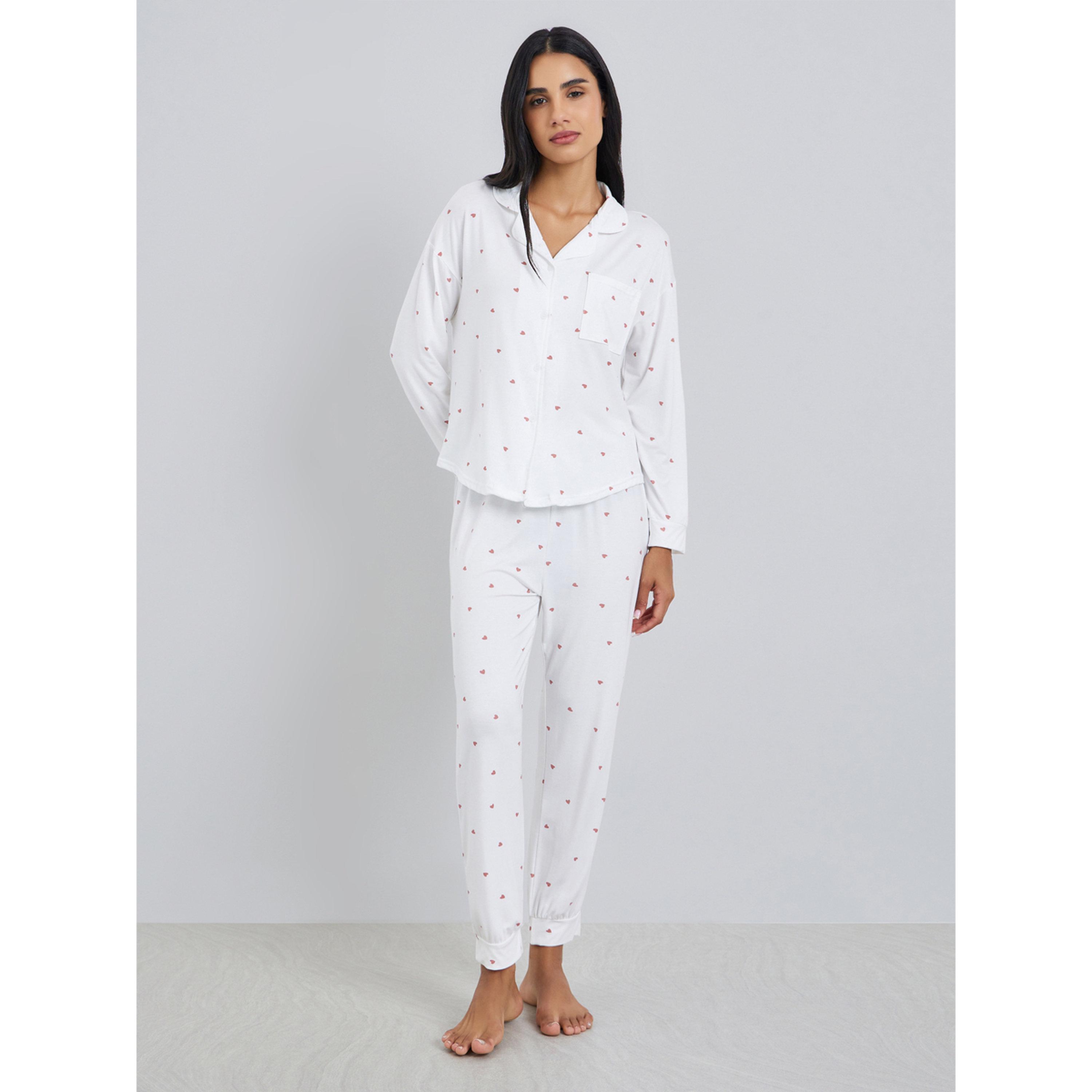 طقم بيجاما من بنطال وبلوزة بتفاصيل جيب-women-clothing-nightwear-pyjamas-longsets-image-1