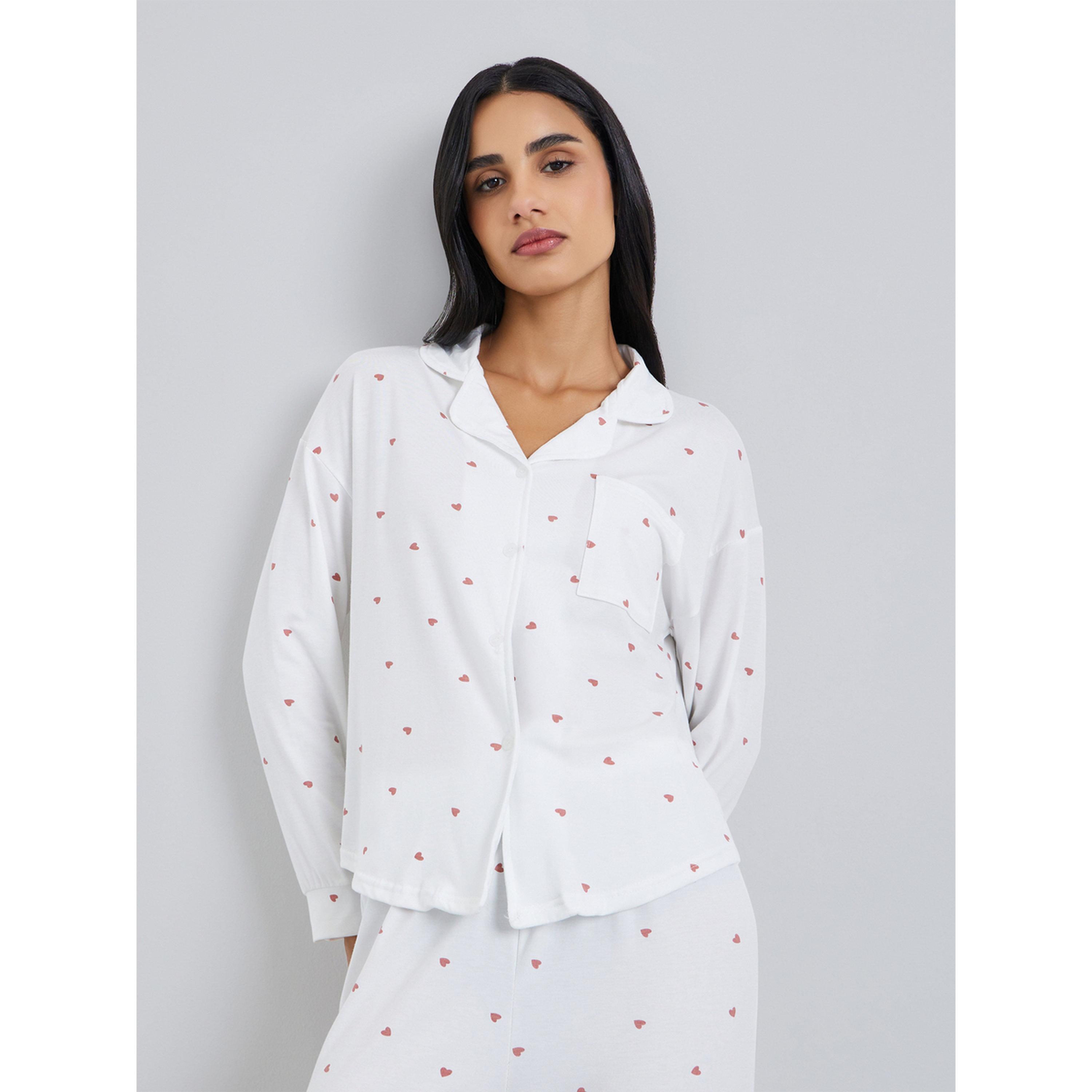 Styli Modal Heart Pocket Detail Shirt and Pyjama Set-women-clothing-nightwear-pyjamas-longsets-image-3
