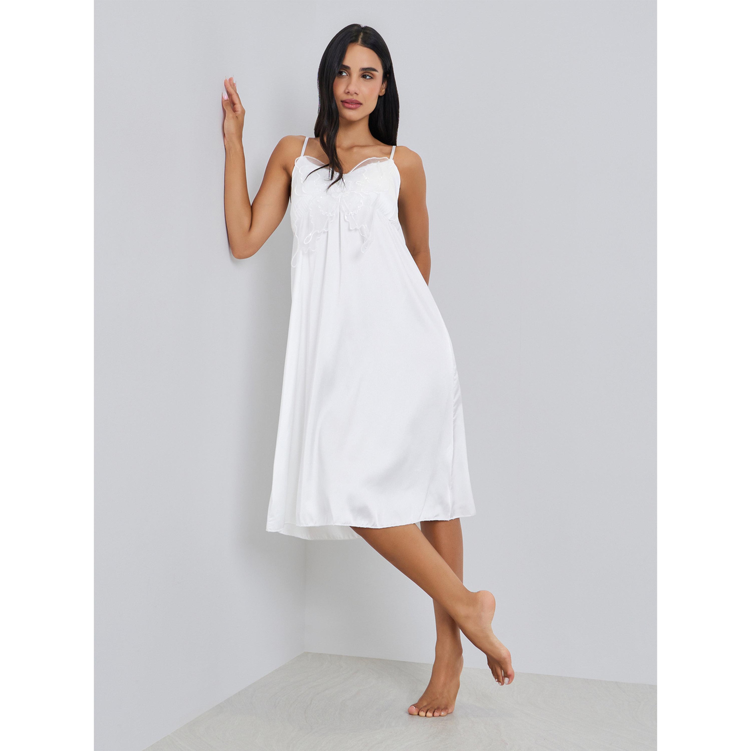 قميص نوم بأربطة وتفاصيل دانتيل-women-clothing-nightwear-nighties-image-1