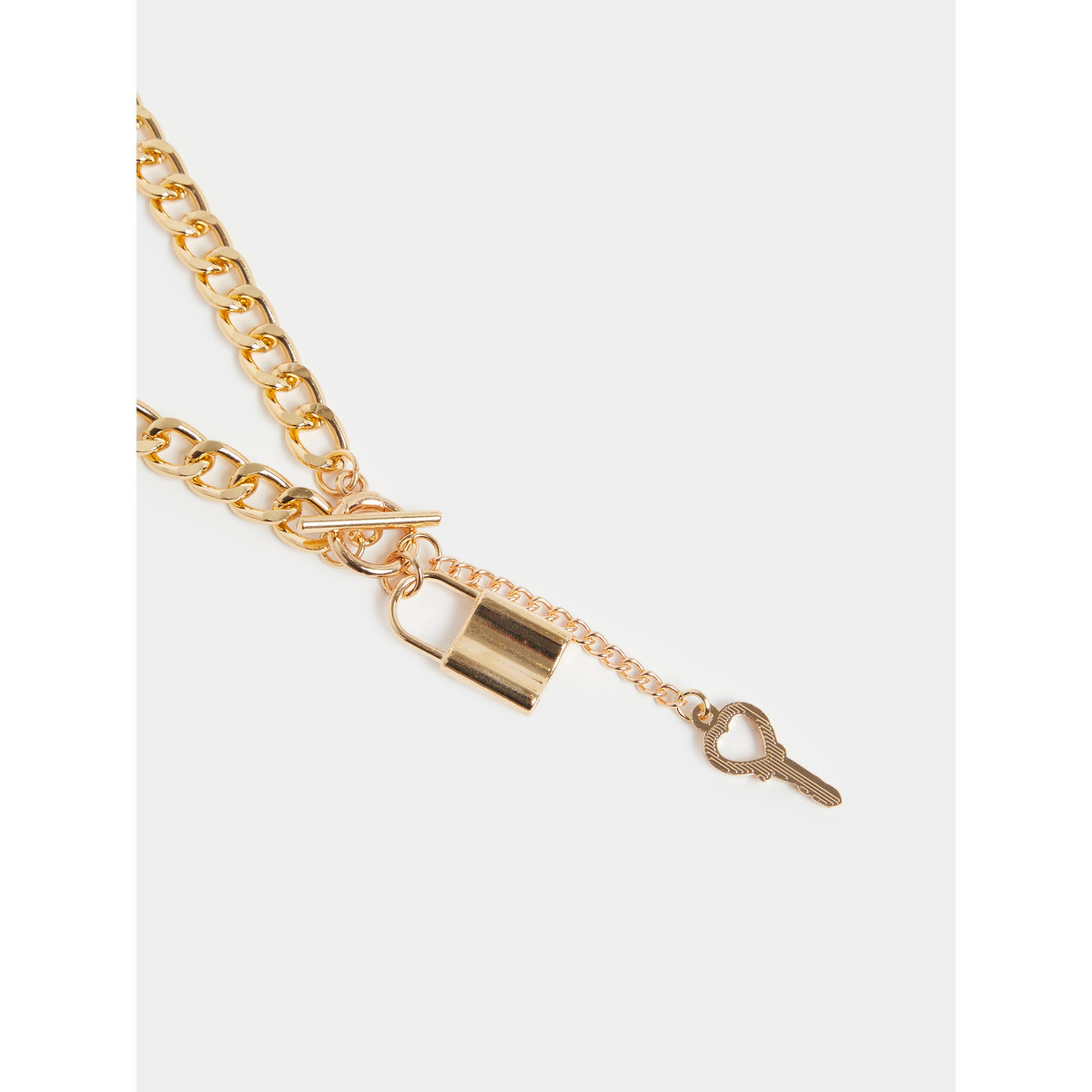 Styli Gold Chain Necklace with Lock and Key Charm-women-watchesandjewellery-jewellery-necklacesandpendants-image-3