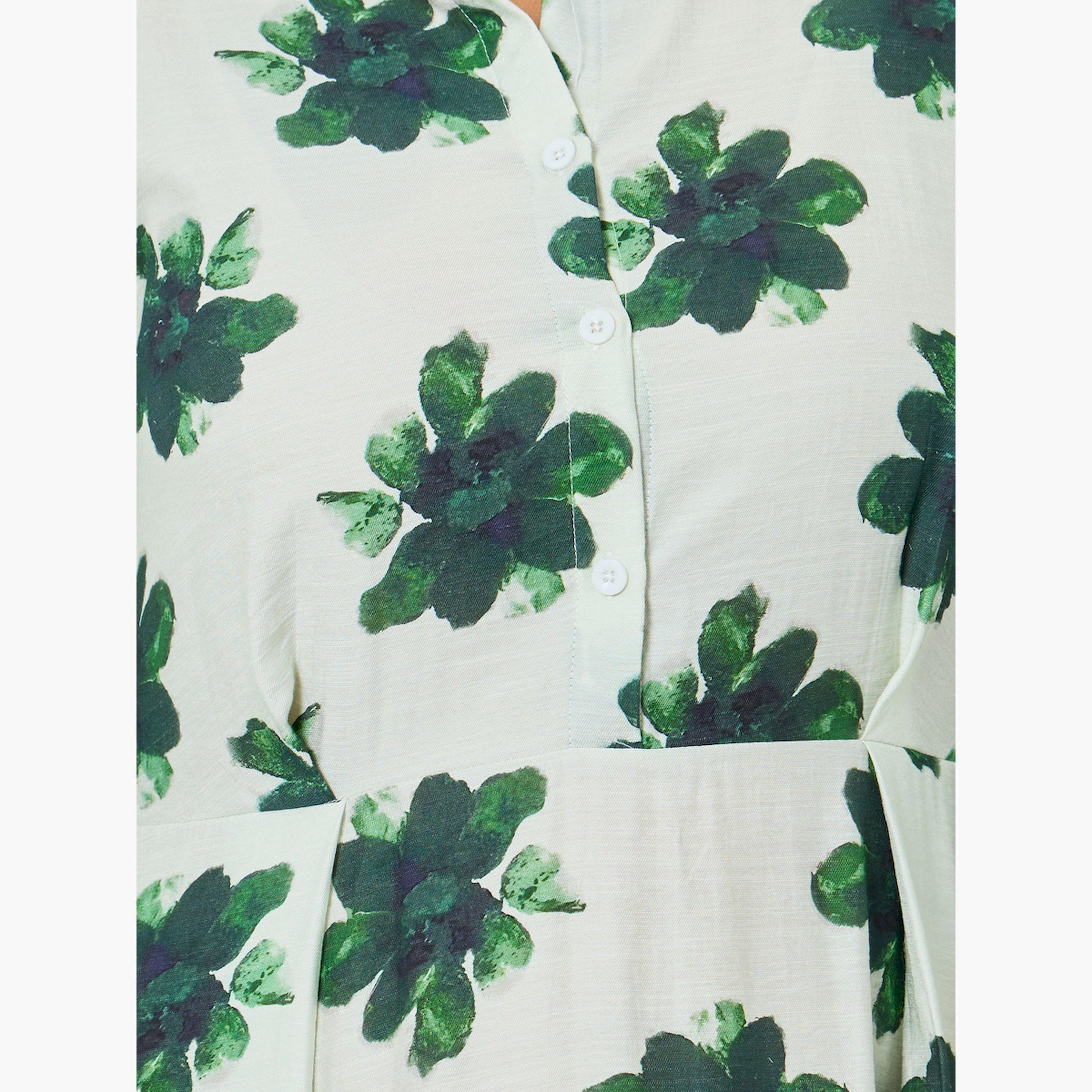 Styli Plus Size Green Floral Shirt Midi Dress-women-clothing-dresses-image-5