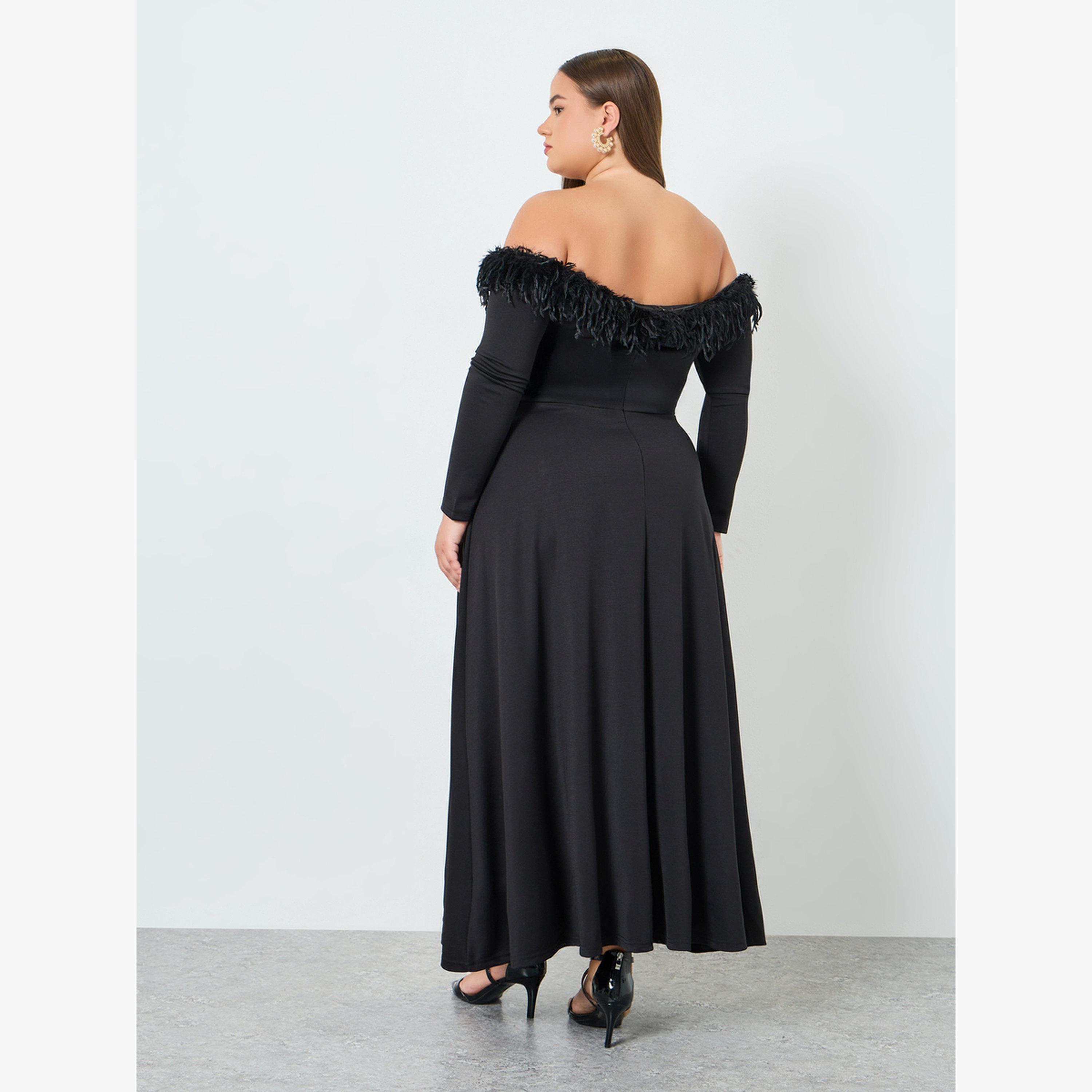 Styli Plus Size Black Off-Shoulder A-Line Maxi Dress-women-clothing-dresses-image-4