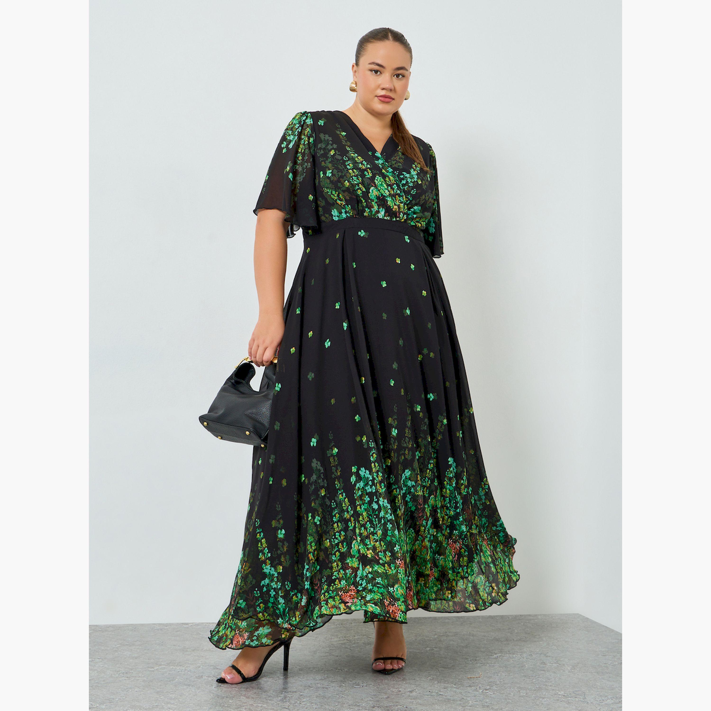 فستان طويل مقاس كبير مزين بالزهور وحافة واسعة-women-clothing-dresses-image-1
