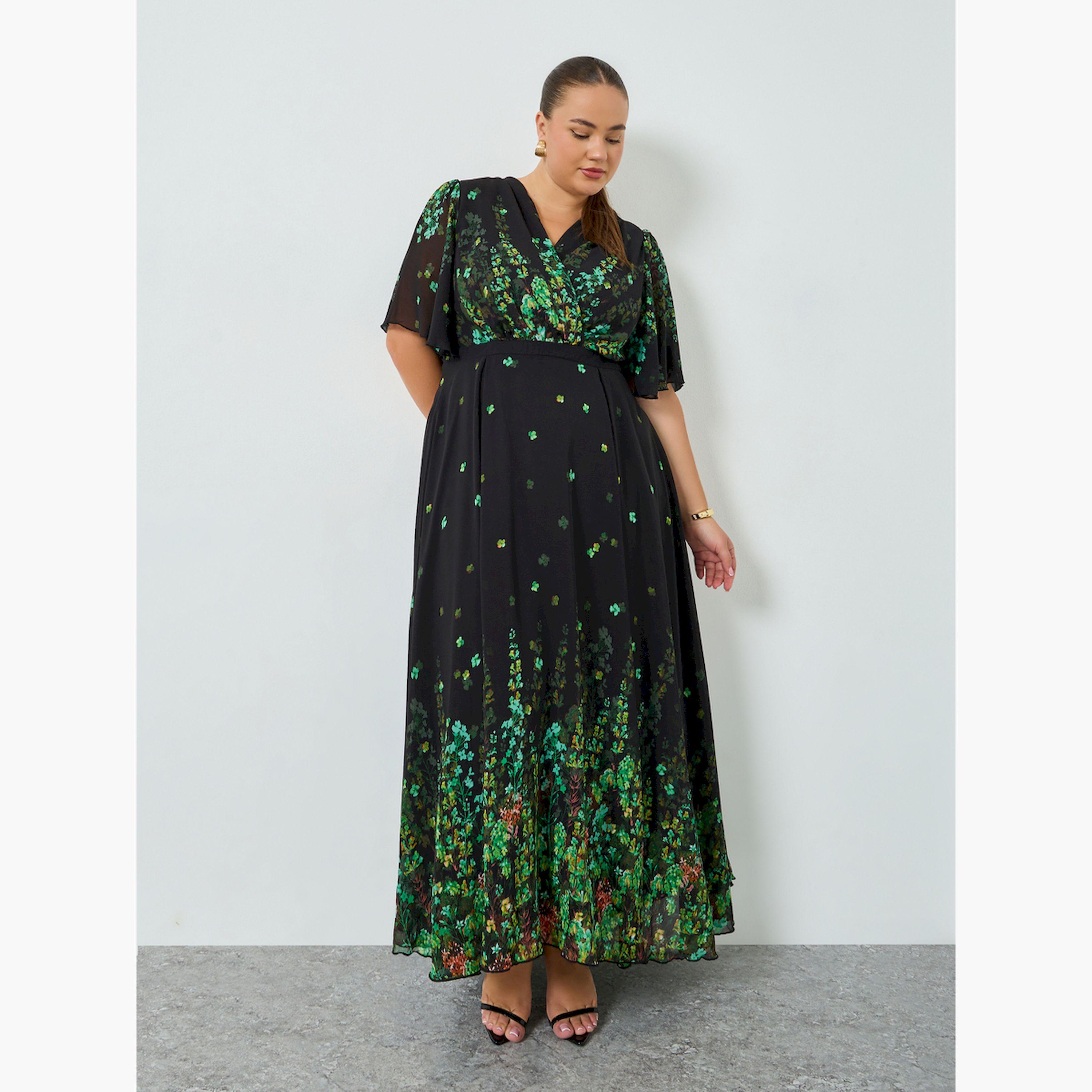 Styli Plus Size Green Embellished Floral A-Line Maxi Dress-women-clothing-dresses-image-3