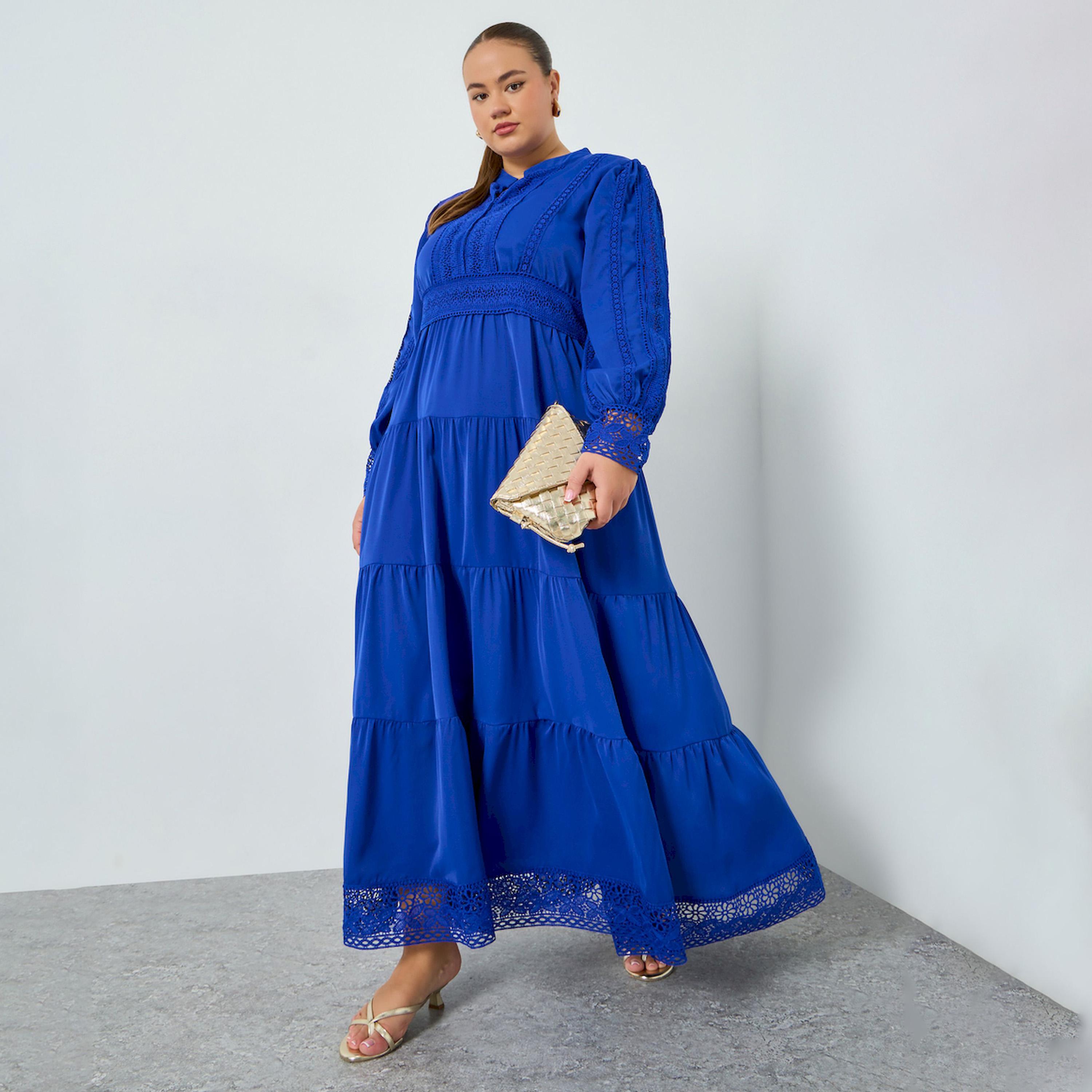 Styli Plus Size Blue Long Sleeves Tiered Maxi Dress-women-clothing-dresses-image-1