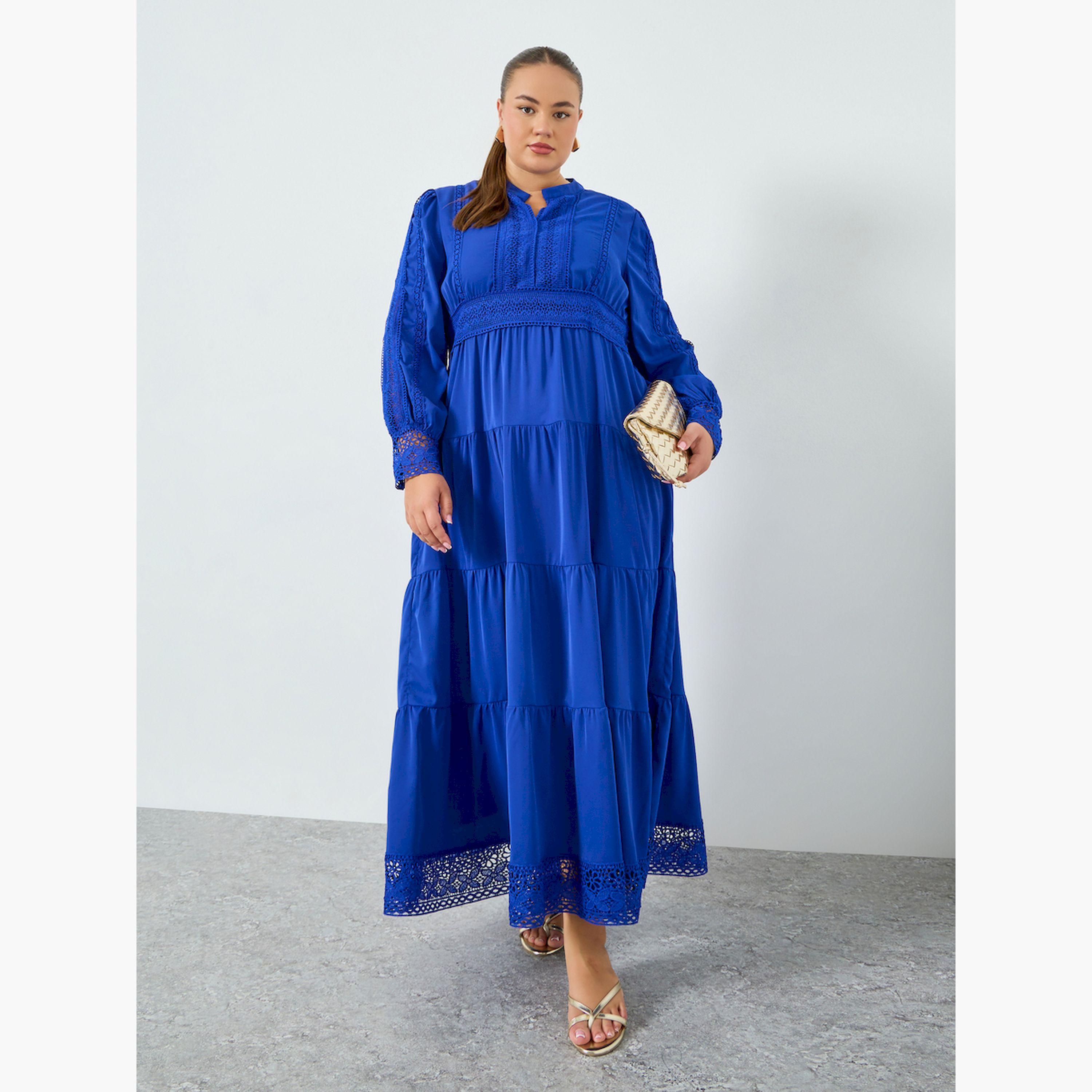 Styli Plus Size Blue Long Sleeves Tiered Maxi Dress-women-clothing-dresses-image-3