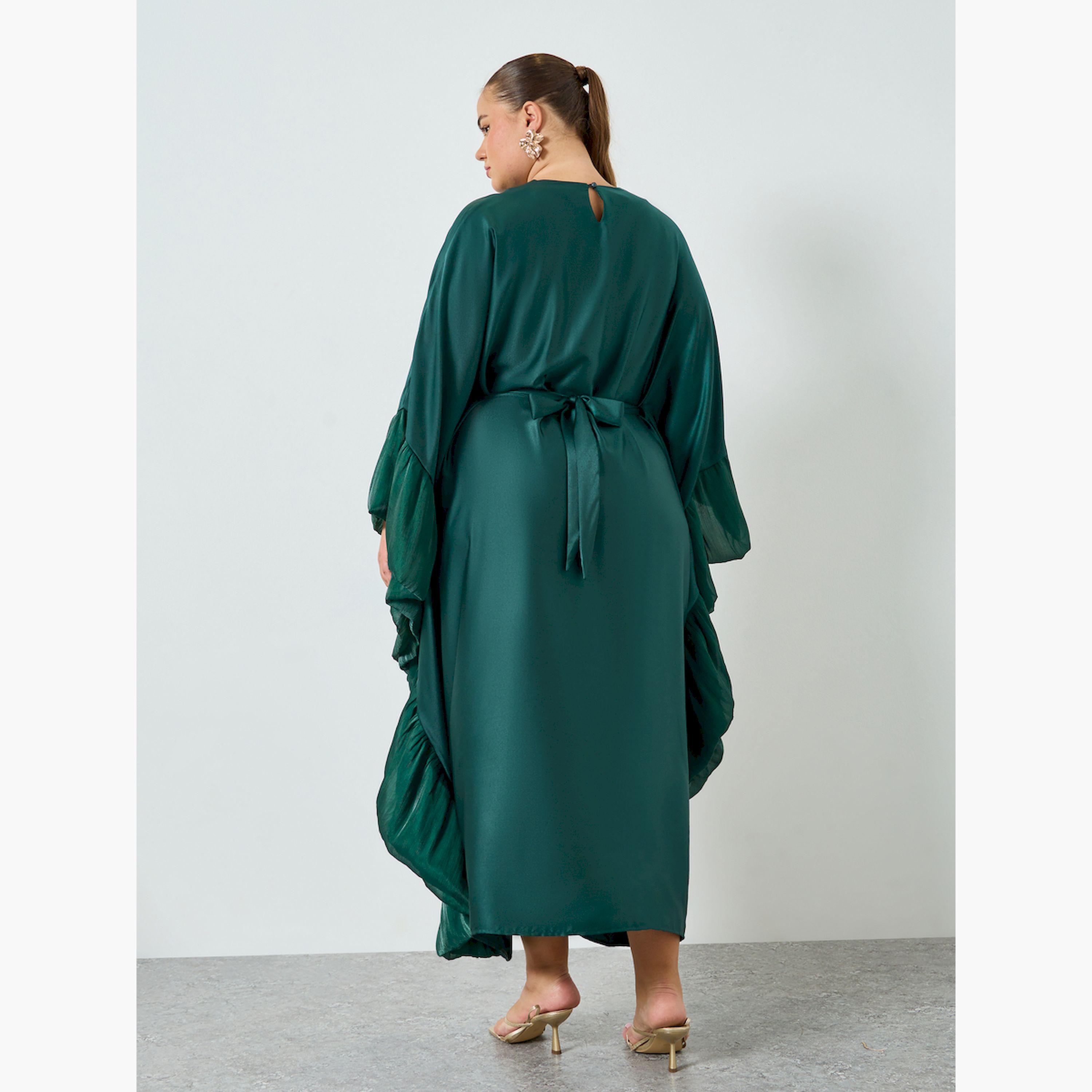 Styli Plus Size Green Ruffled Sleeve Kaftan Maxi Dress-women-clothing-dresses-image-4