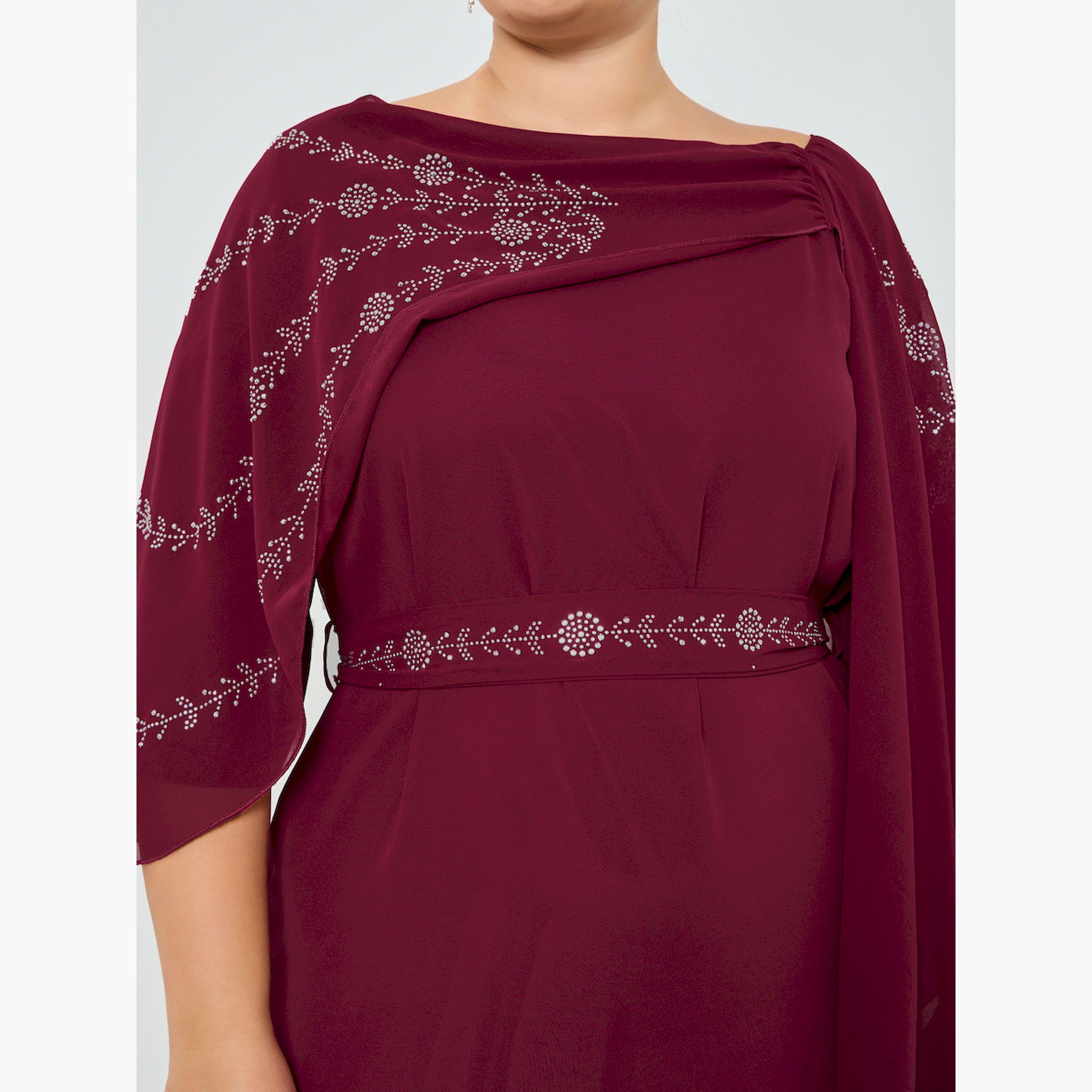فستان طويل مقاس كبير مزين بأكمام كيب-women-clothing-dresses-image-4