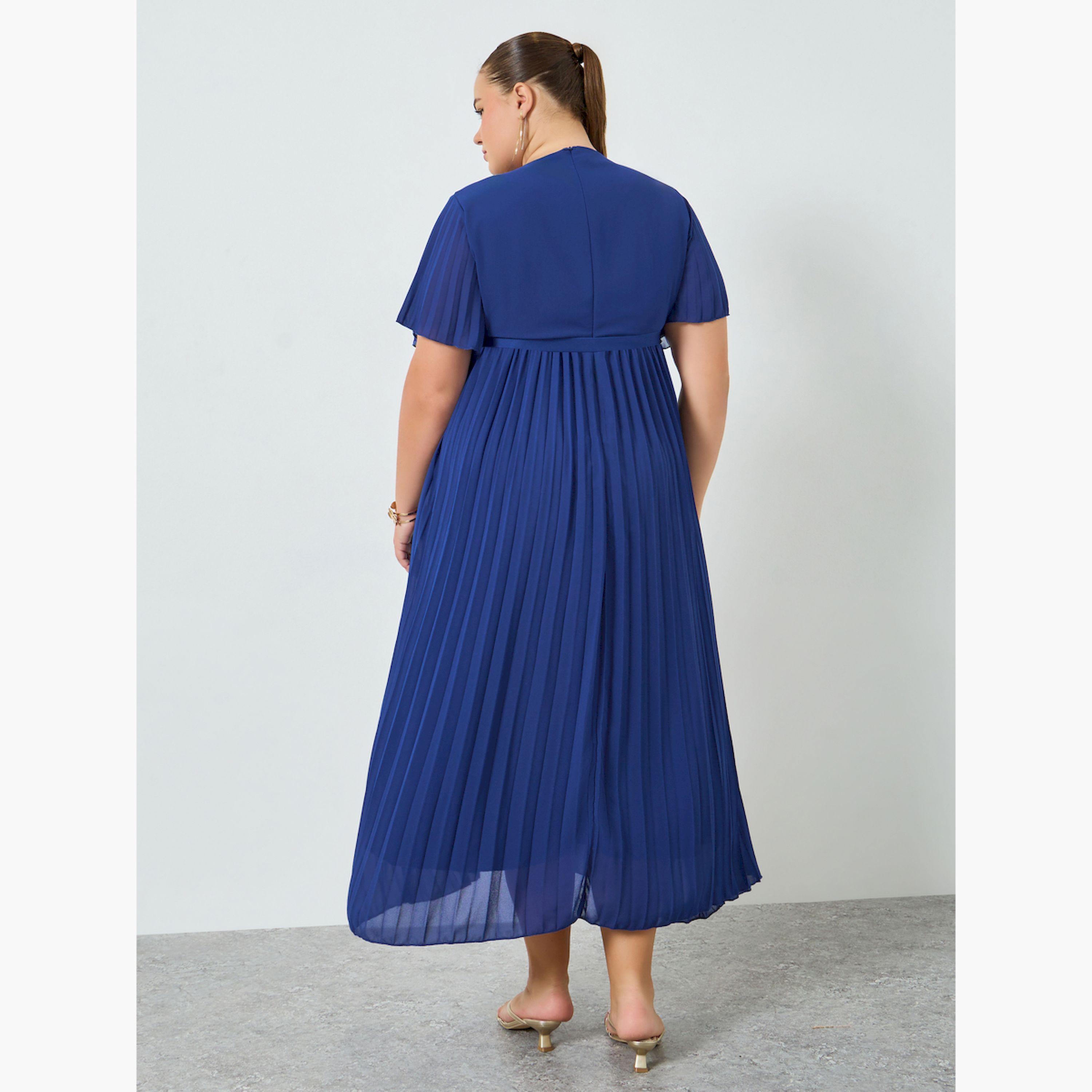 فستان ميدي مقاس كبير بأكمام قصيرة وحافة واسعة-women-clothing-dresses-image-4
