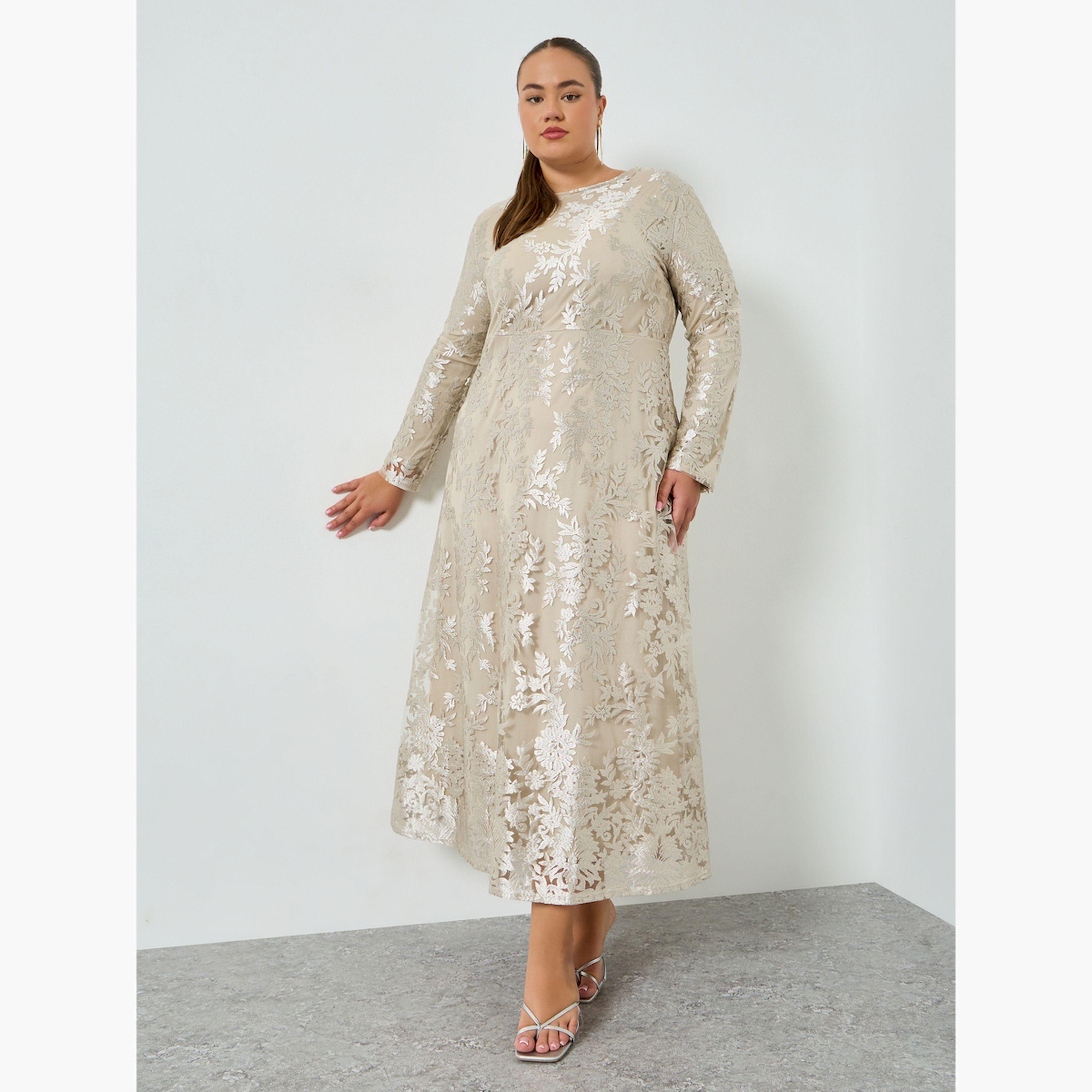 Styli Plus Size Lace Long Sleeves A-Line Maxi Dress-women-clothing-dresses-image-1