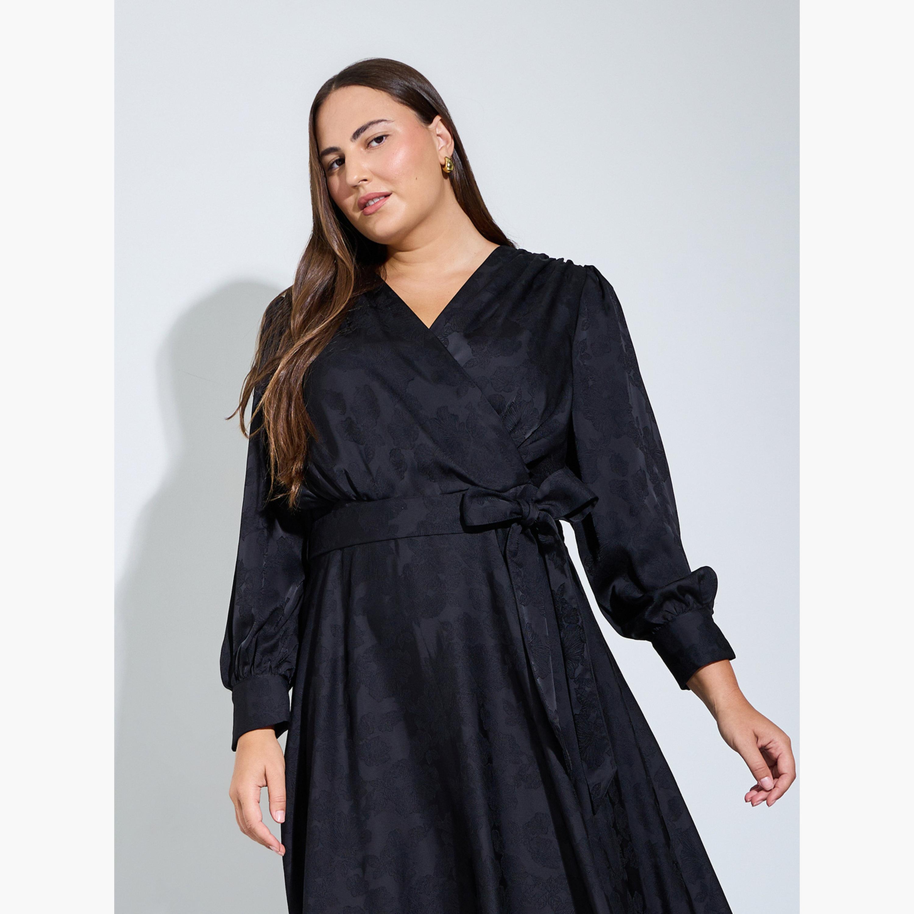 Styli Plus Size Black Long Sleeves Wrap Maxi Dress-women-clothing-dresses-image-2