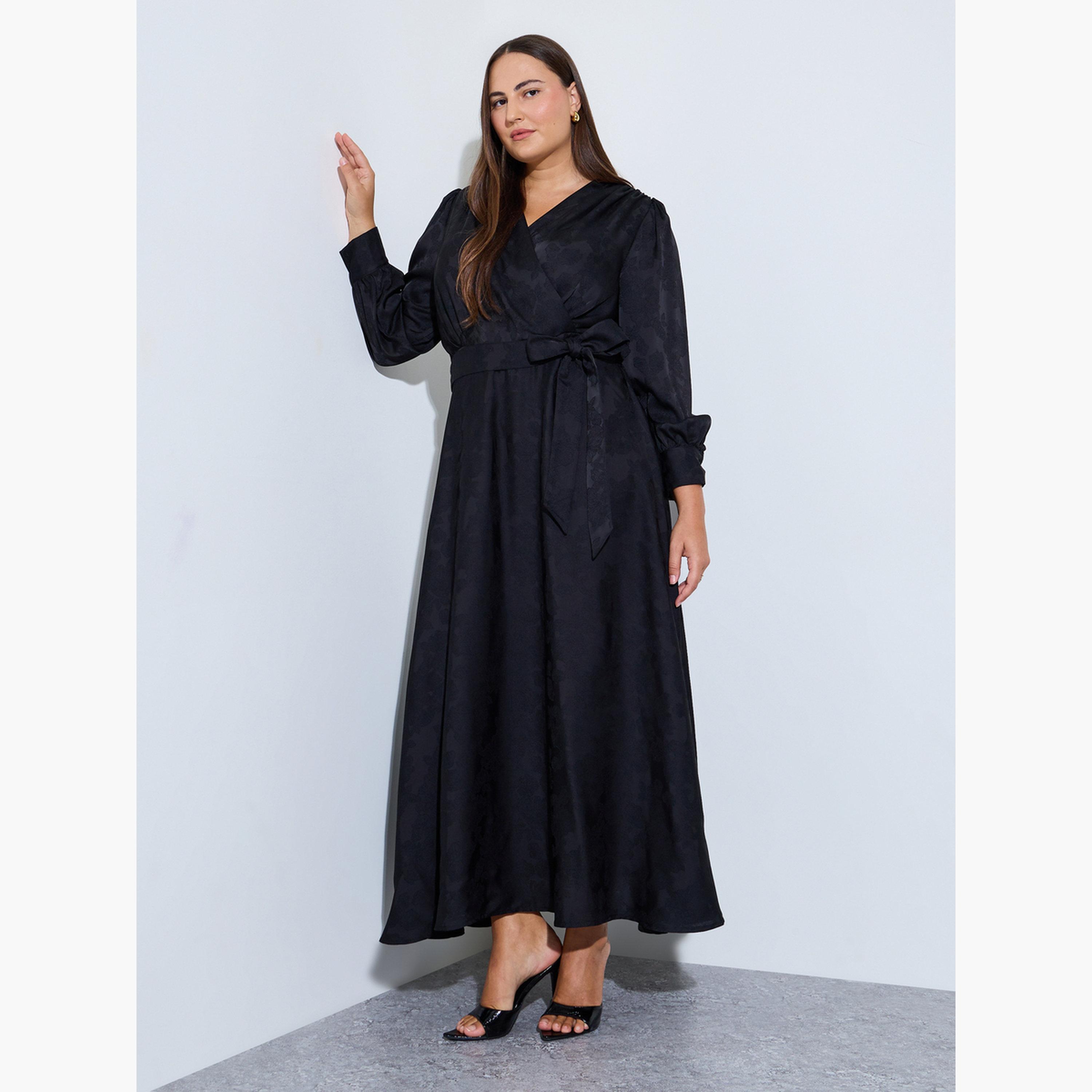 Styli Plus Size Black Long Sleeves Wrap Maxi Dress-women-clothing-dresses-image-3