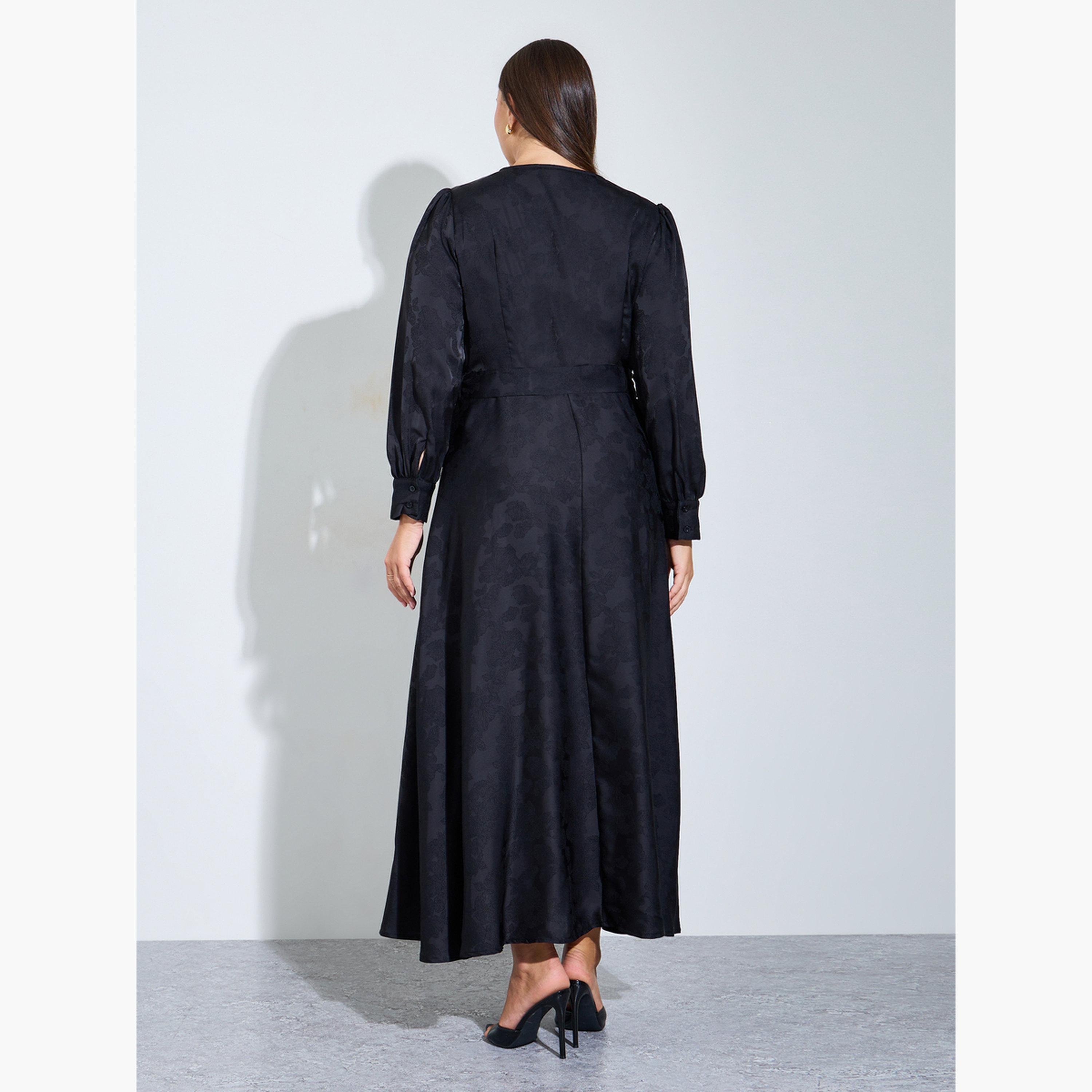 Styli Plus Size Black Long Sleeves Wrap Maxi Dress-women-clothing-dresses-image-4